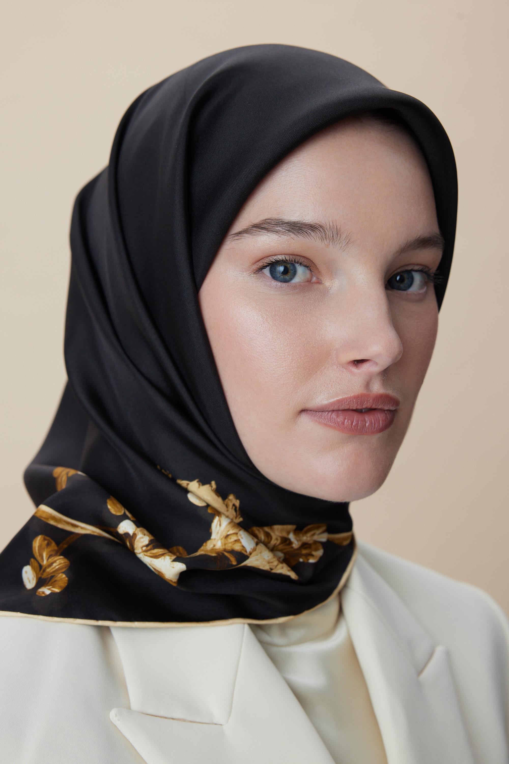 NEVA ÇİFT TARAFLI TİVİL İPEK EŞARP 90*90 CM - SİYAH