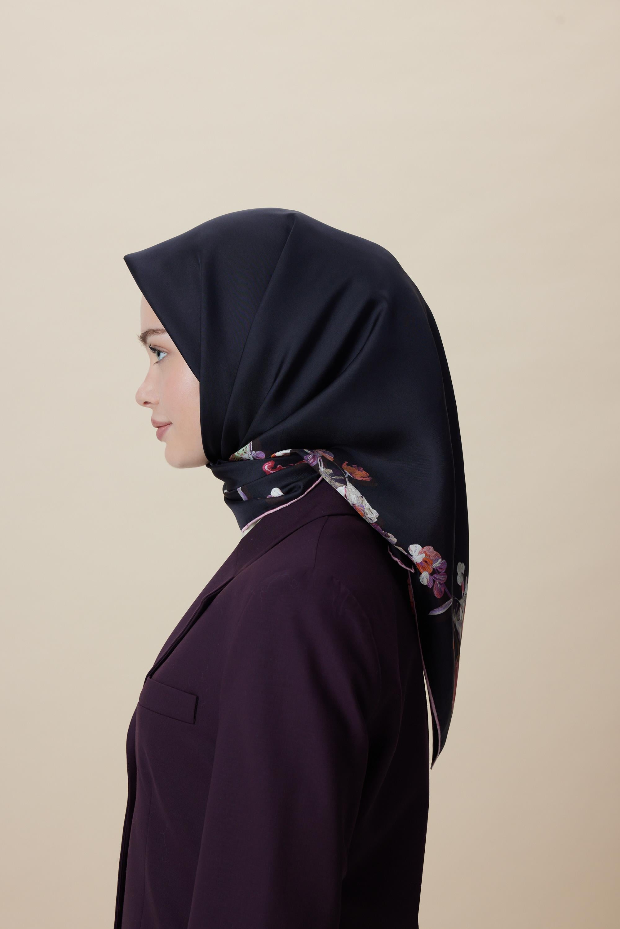 NEVA ÇİFT TARAFLI TİVİL İPEK EŞARP 90*90 CM - MOR