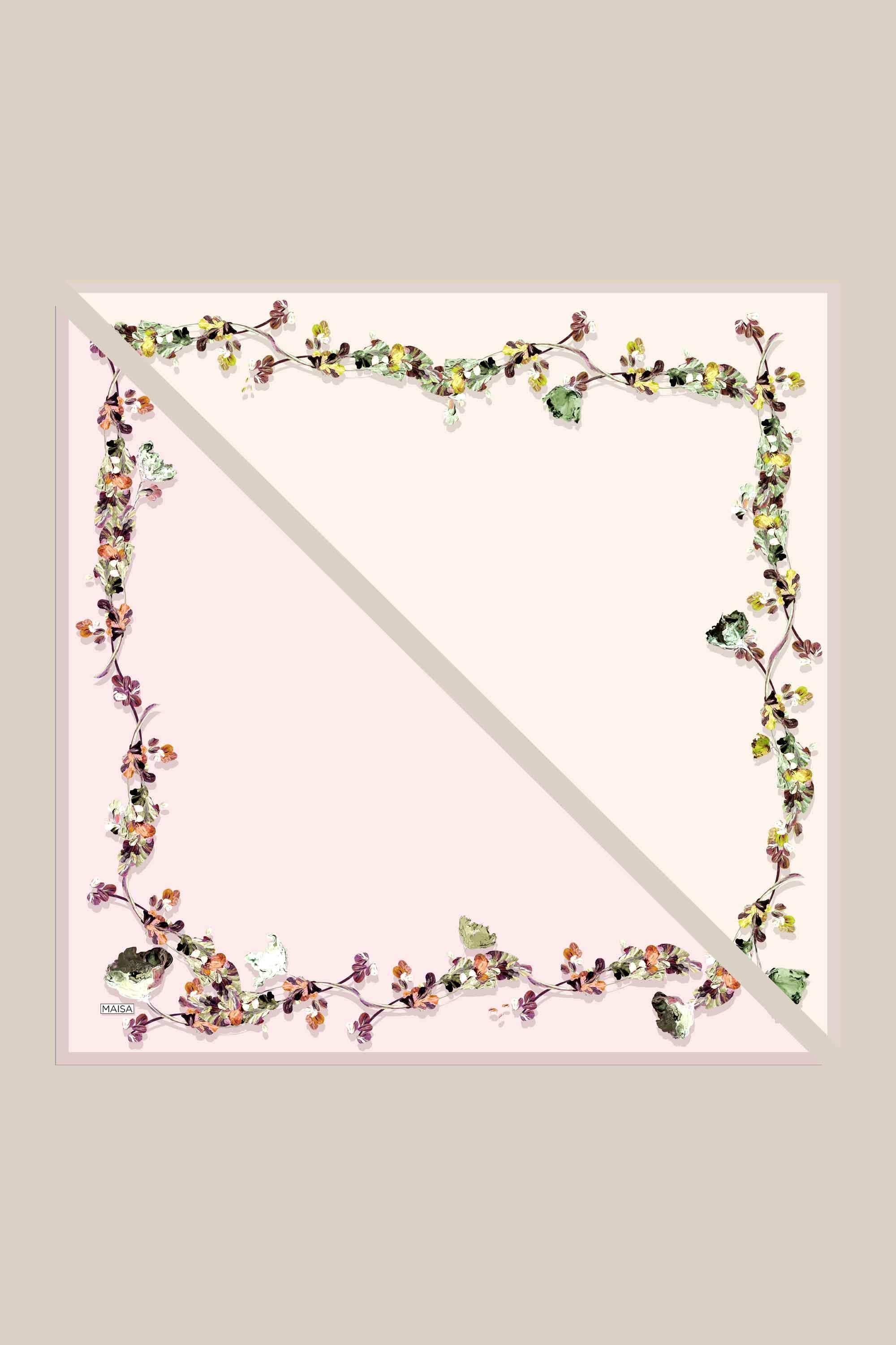 NEVA ÇİFT TARAFLI TİVİL İPEK EŞARP 90*90 CM - KREM PUDRA PEMBE