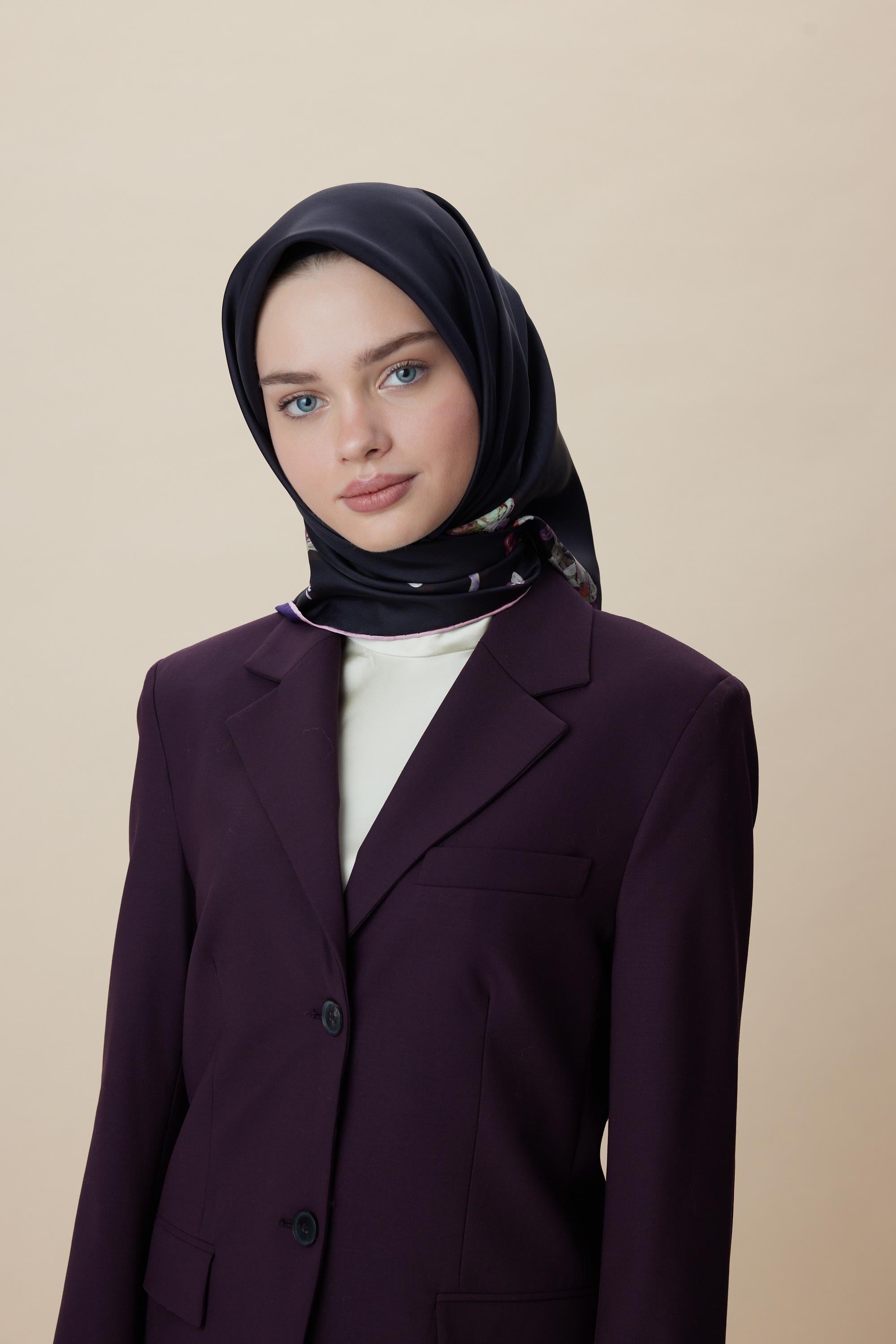NEVA ÇİFT TARAFLI TİVİL İPEK EŞARP 90*90 CM - MOR
