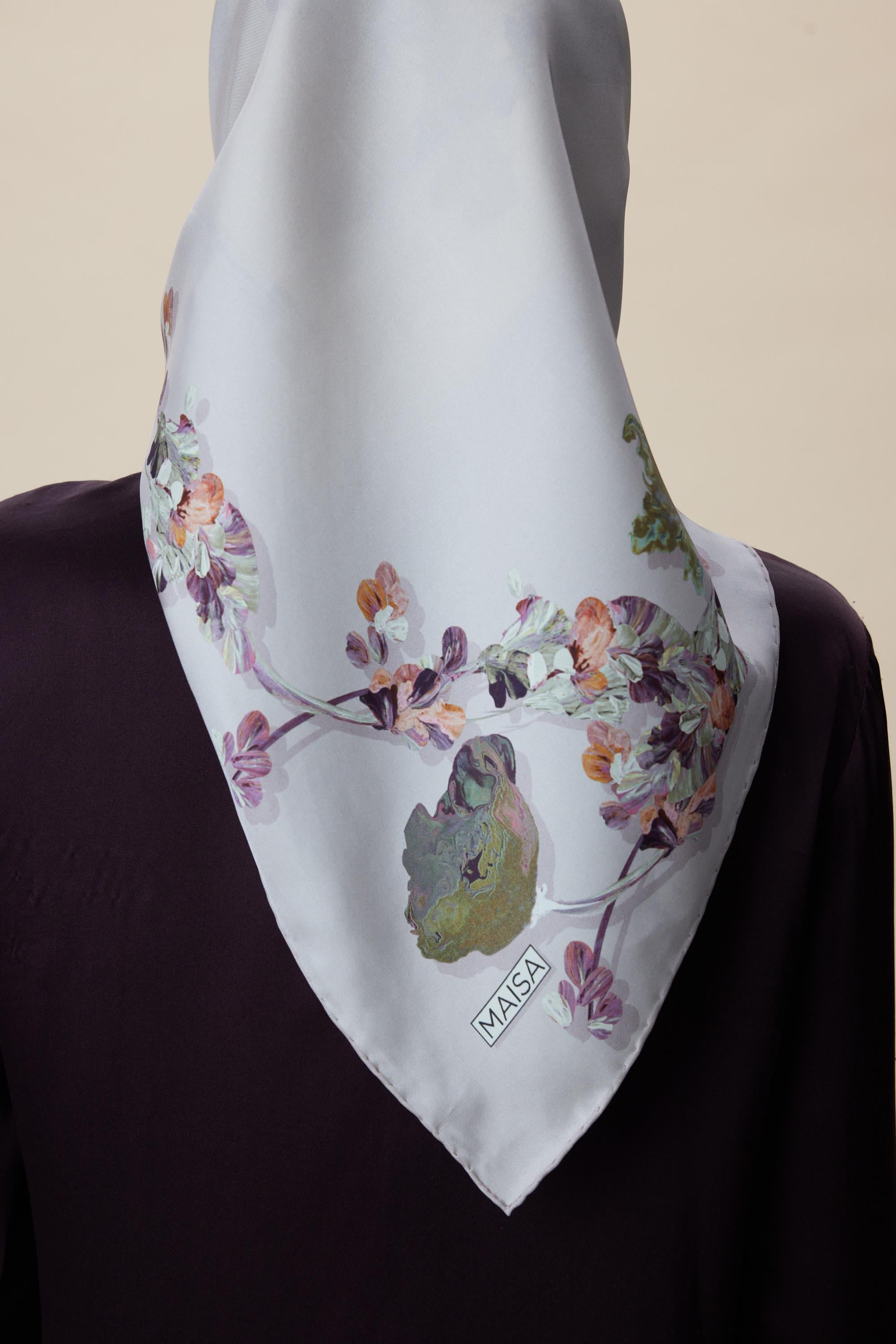 NEVA ÇİFT TARAFLI TİVİL İPEK EŞARP 90*90 CM - KREM PUDRA PEMBE