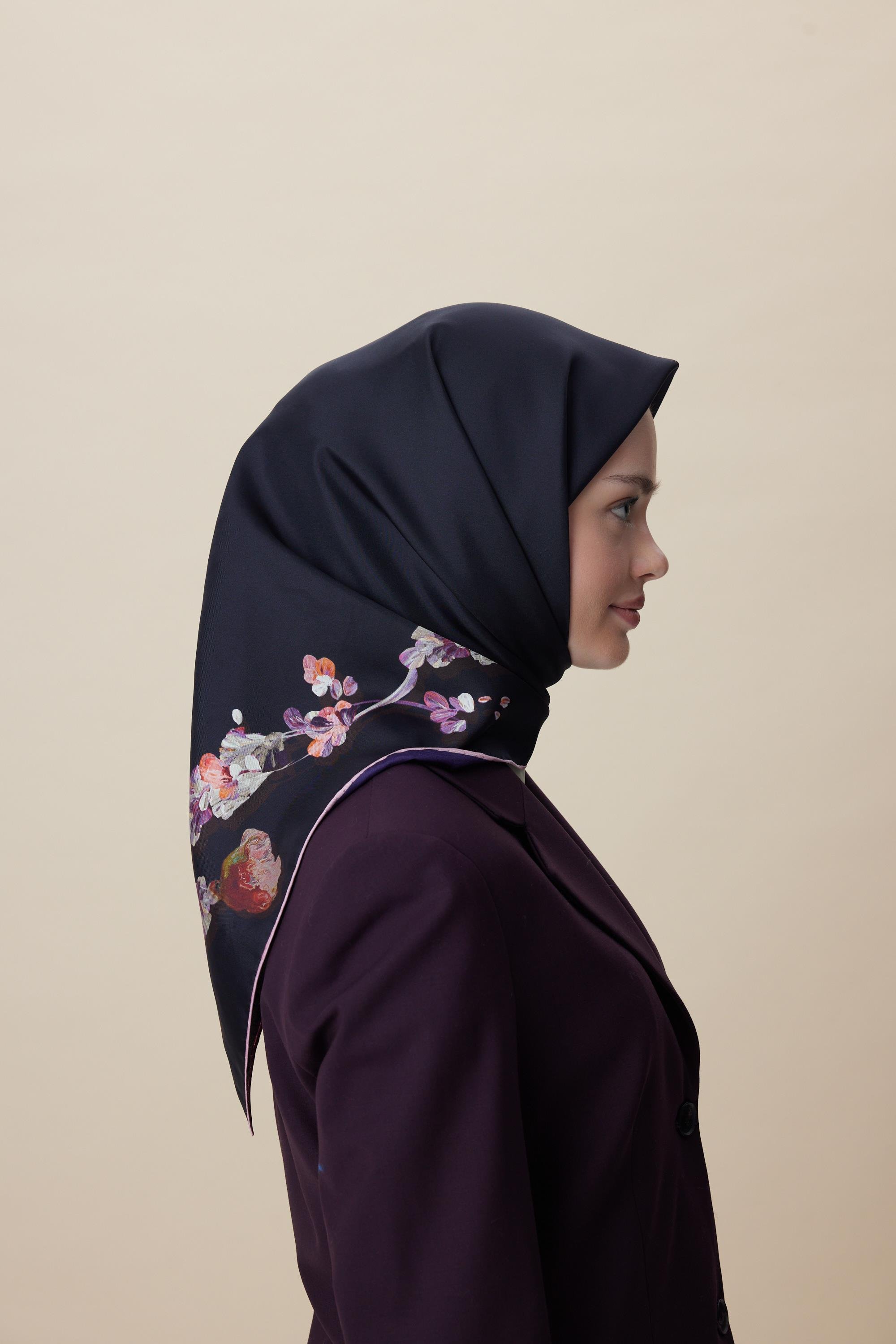 NEVA ÇİFT TARAFLI TİVİL İPEK EŞARP 90*90 CM - MOR