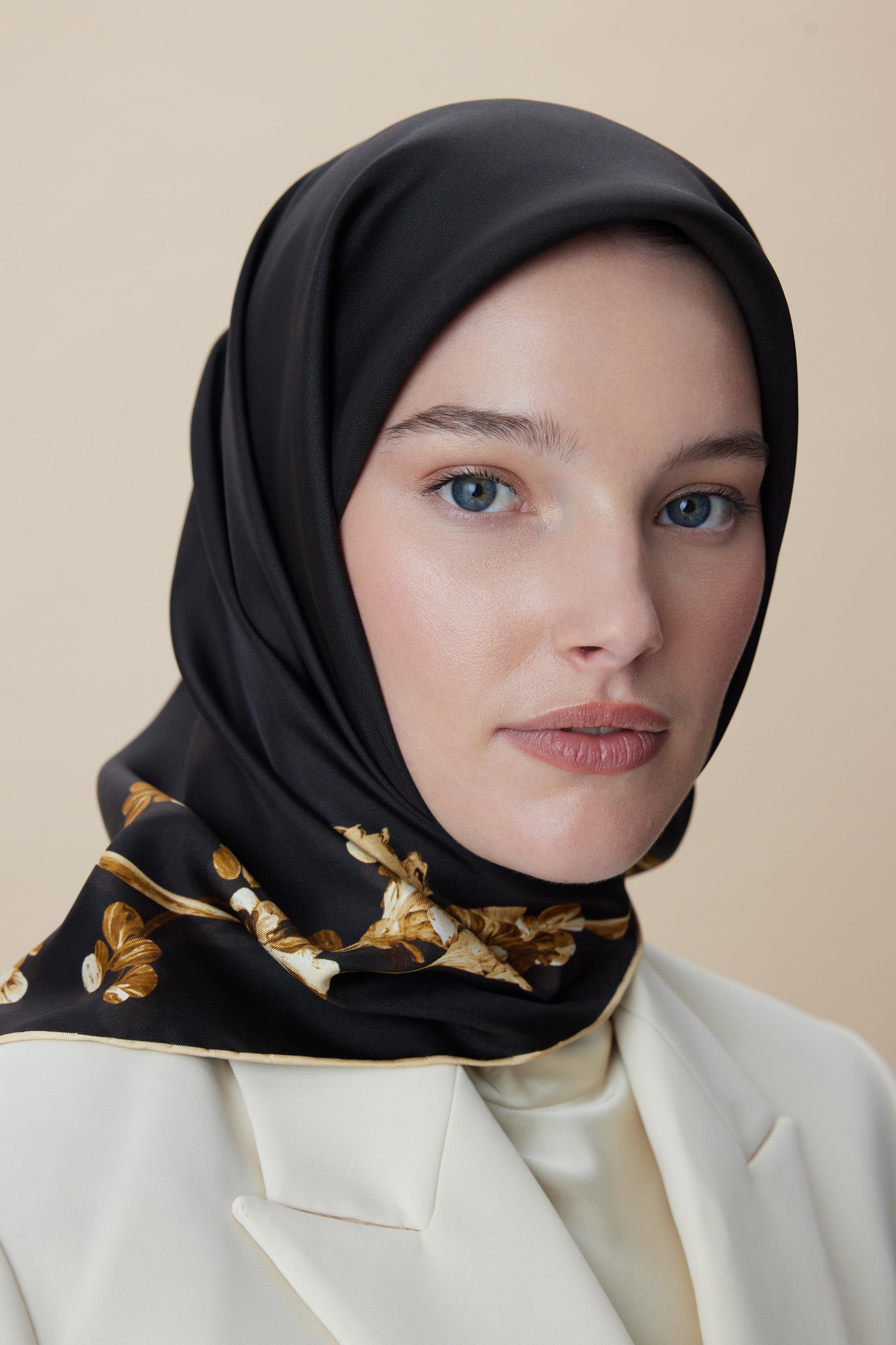 NEVA ÇİFT TARAFLI TİVİL İPEK EŞARP 90*90 CM - SİYAH