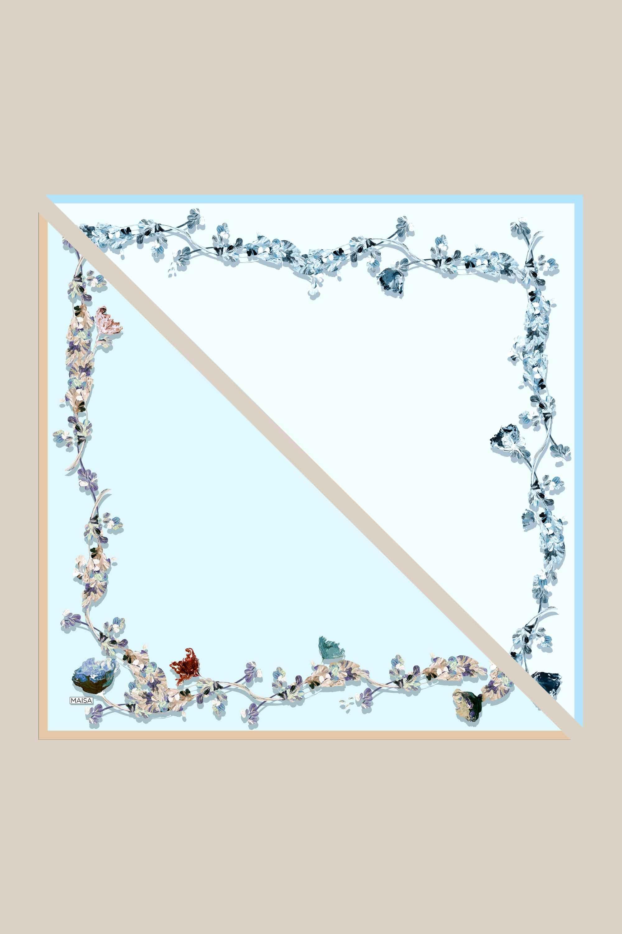NEVA ÇİFT TARAFLI TİVİL İPEK EŞARP 90*90 CM - AÇIK MAVİ