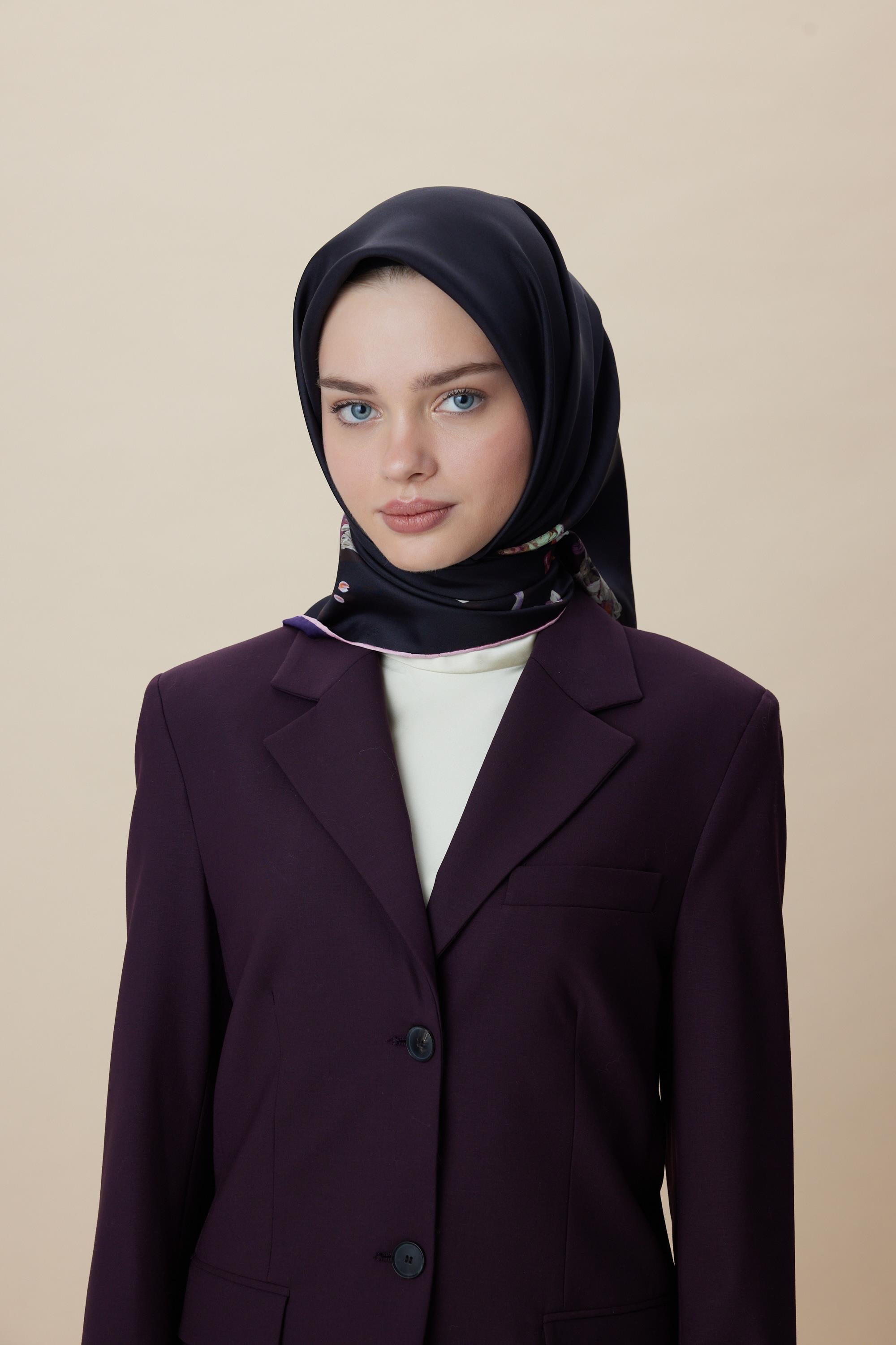 NEVA ÇİFT TARAFLI TİVİL İPEK EŞARP 90*90 CM - MOR