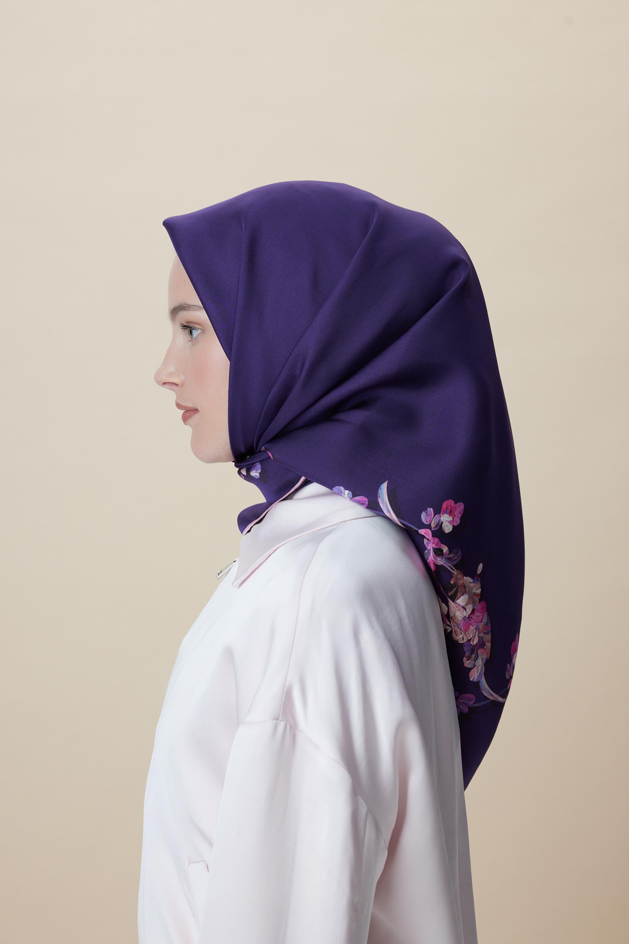 NEVA ÇİFT TARAFLI TİVİL İPEK EŞARP 90*90 CM - MOR