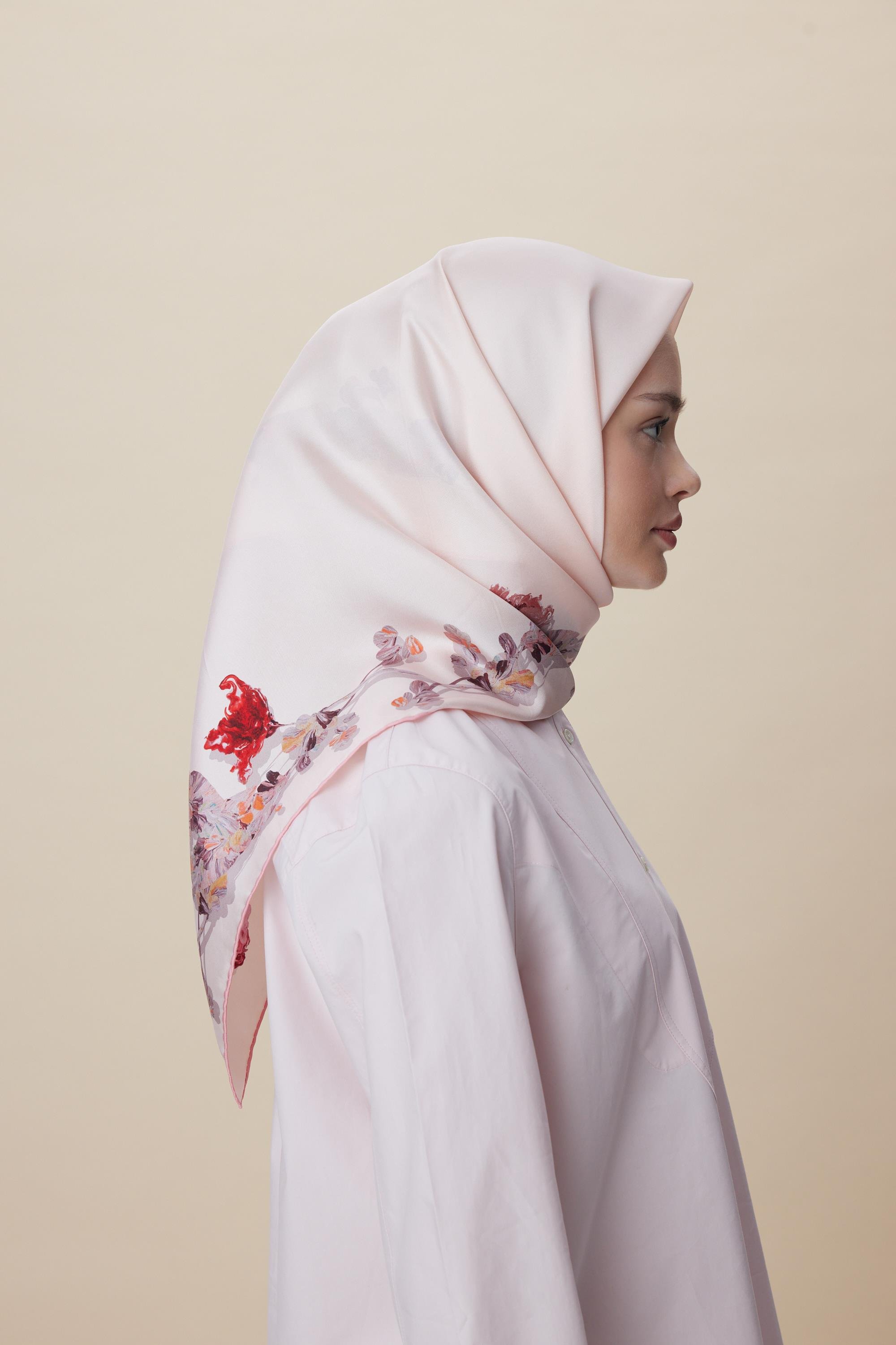 NEVA ÇİFT TARAFLI TİVİL İPEK EŞARP 90*90 CM - PEMBE