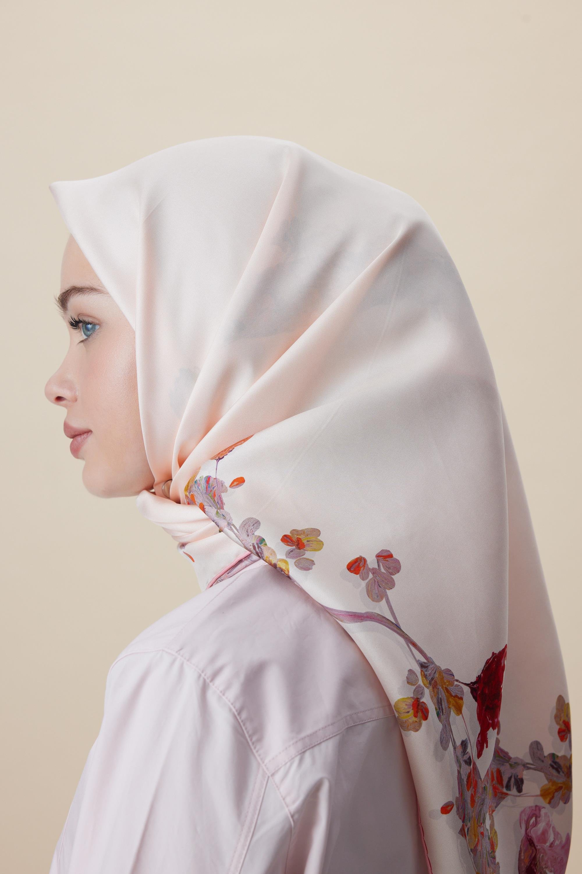 NEVA ÇİFT TARAFLI TİVİL İPEK EŞARP 90*90 CM - PEMBE