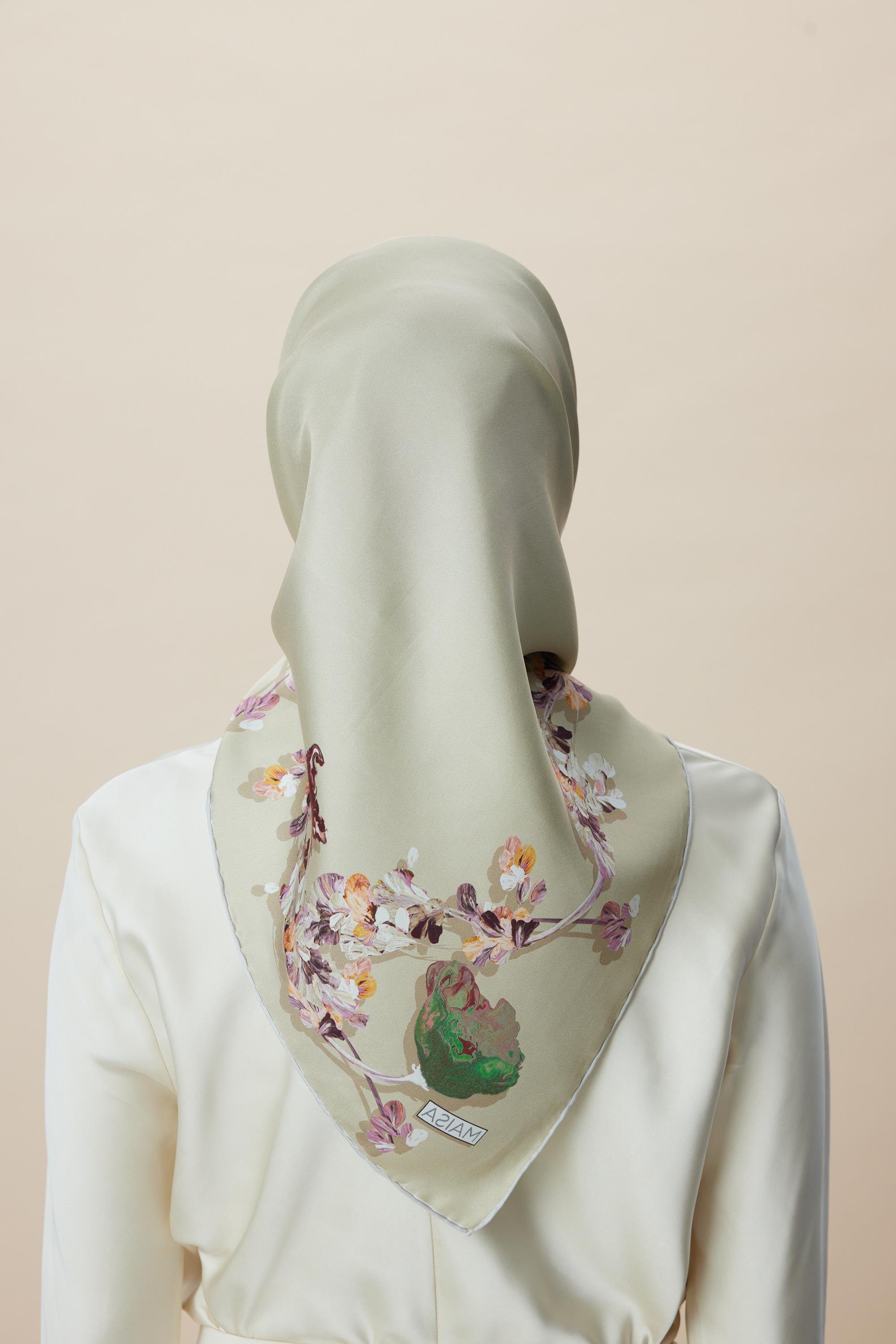NEVA ÇİFT TARAFLI TİVİL İPEK EŞARP 90*90 CM - KREM