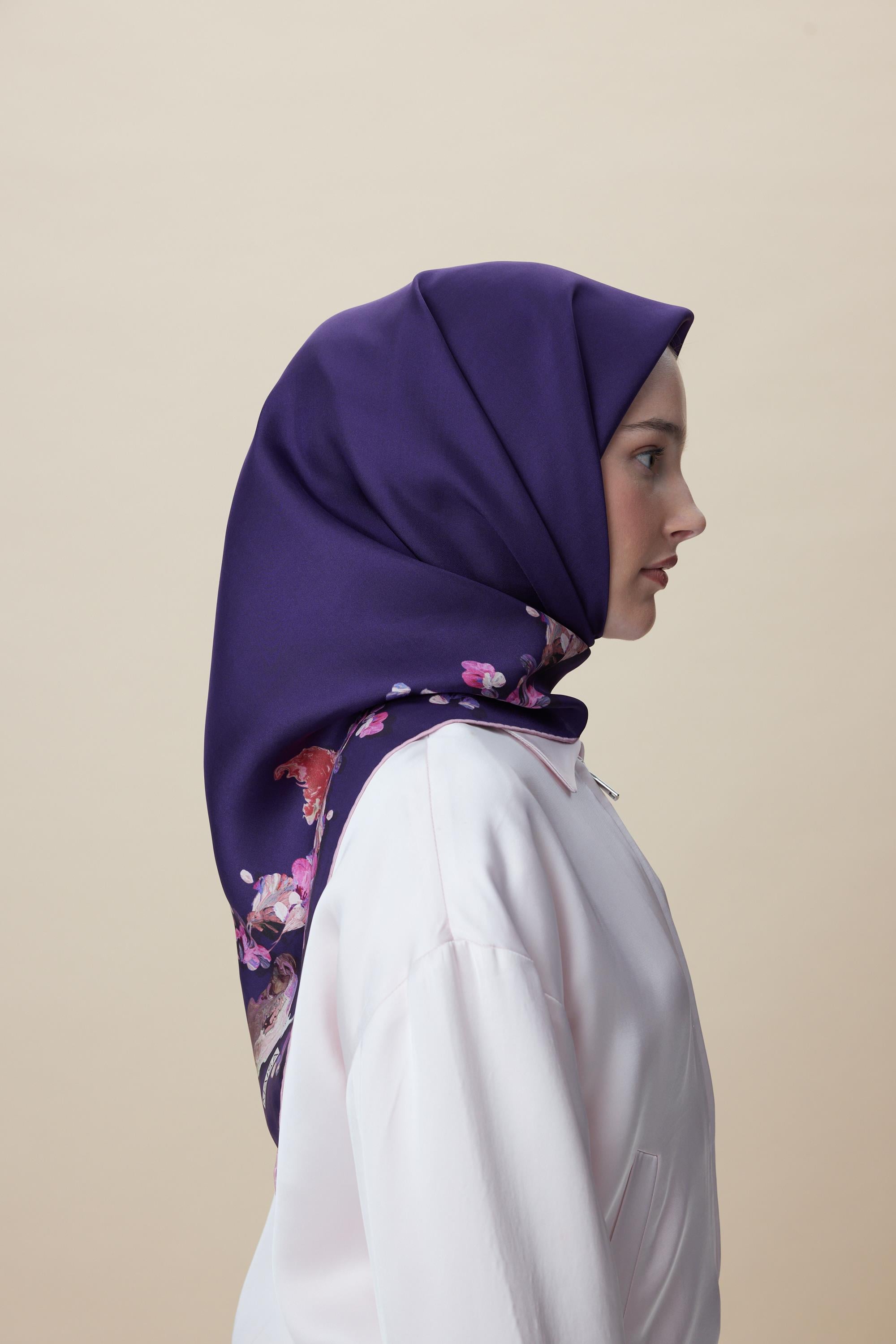 NEVA ÇİFT TARAFLI TİVİL İPEK EŞARP 90*90 CM - MOR