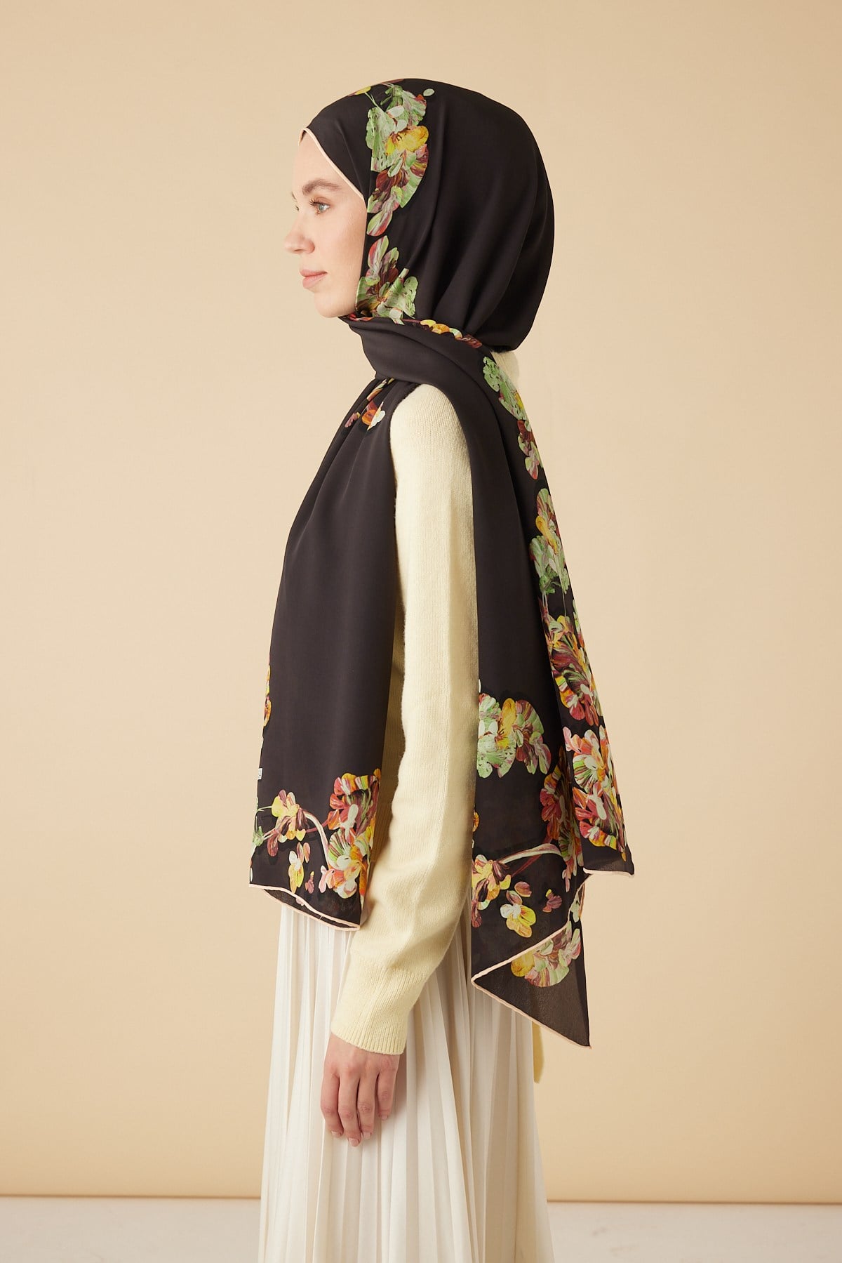 NEVA KREP İPEK ŞAL 70*190 CM - KAHVERENGİ