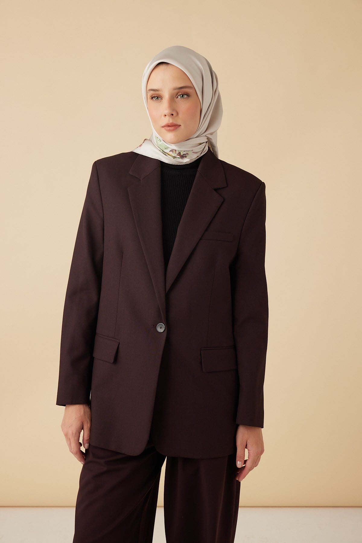 NEVA TİVİL İPEK EŞARP 90*90 CM - GÜL KURUSU