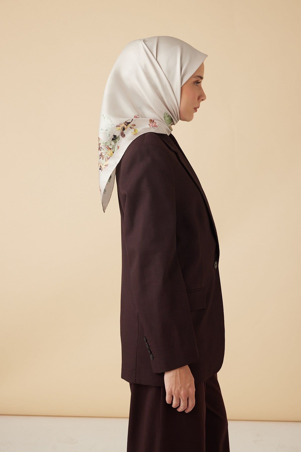 NEVA TİVİL İPEK EŞARP 90*90 CM - GÜL KURUSU