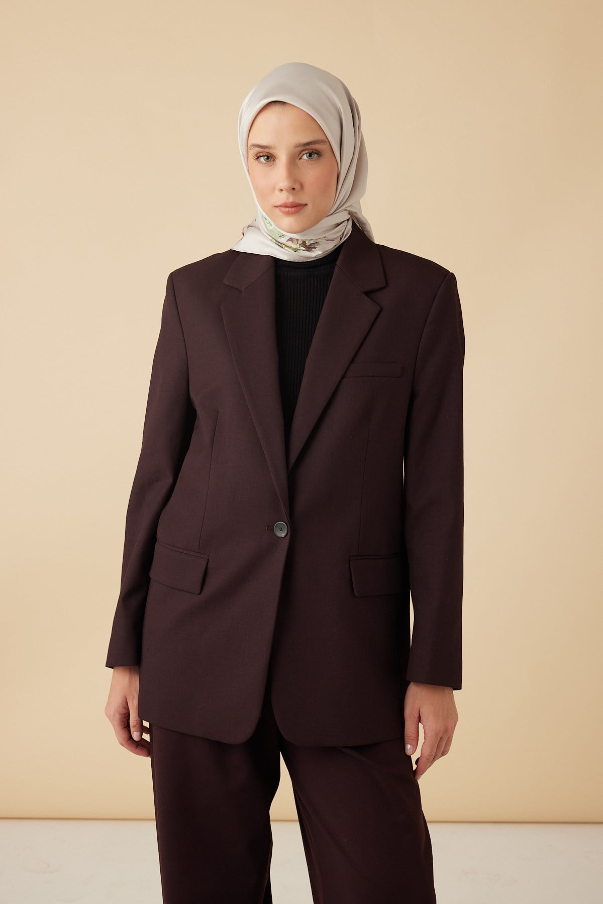 NEVA TİVİL İPEK EŞARP 90*90 CM - GÜL KURUSU