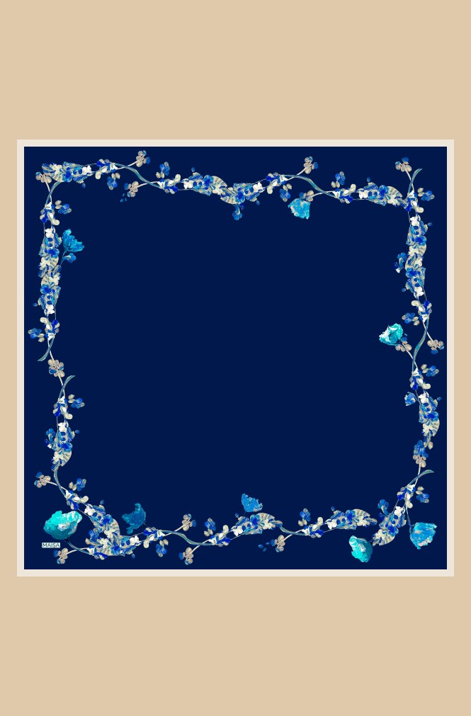 NEVA TİVİL İPEK EŞARP 90*90 CM - LACİVERT
