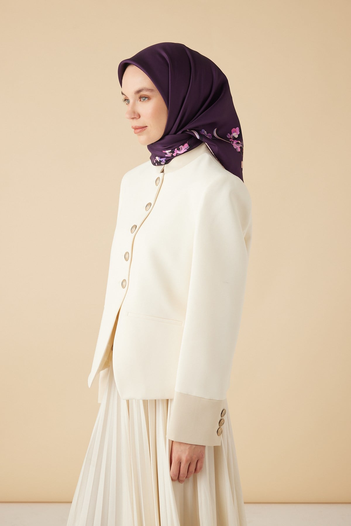 NEVA TİVİL İPEK EŞARP 90*90 CM - MOR