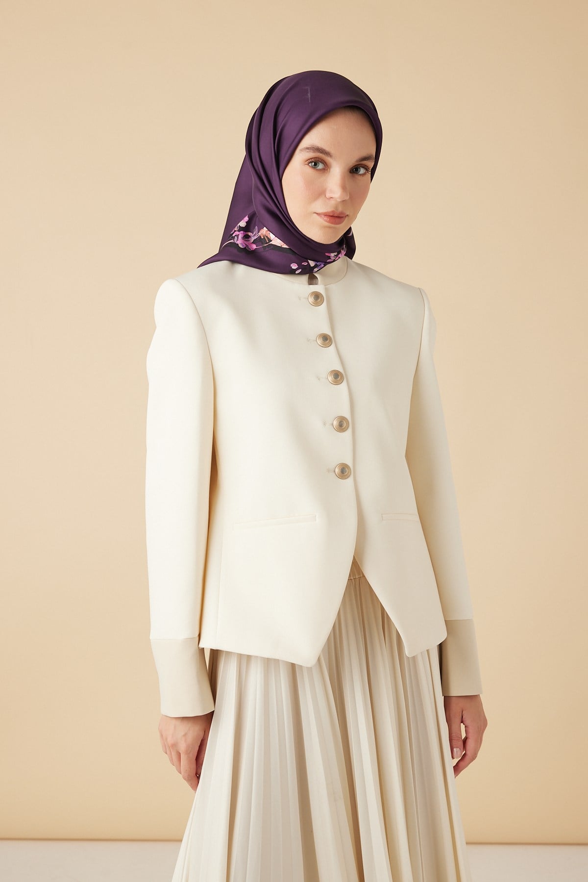 NEVA TİVİL İPEK EŞARP 90*90 CM - MOR