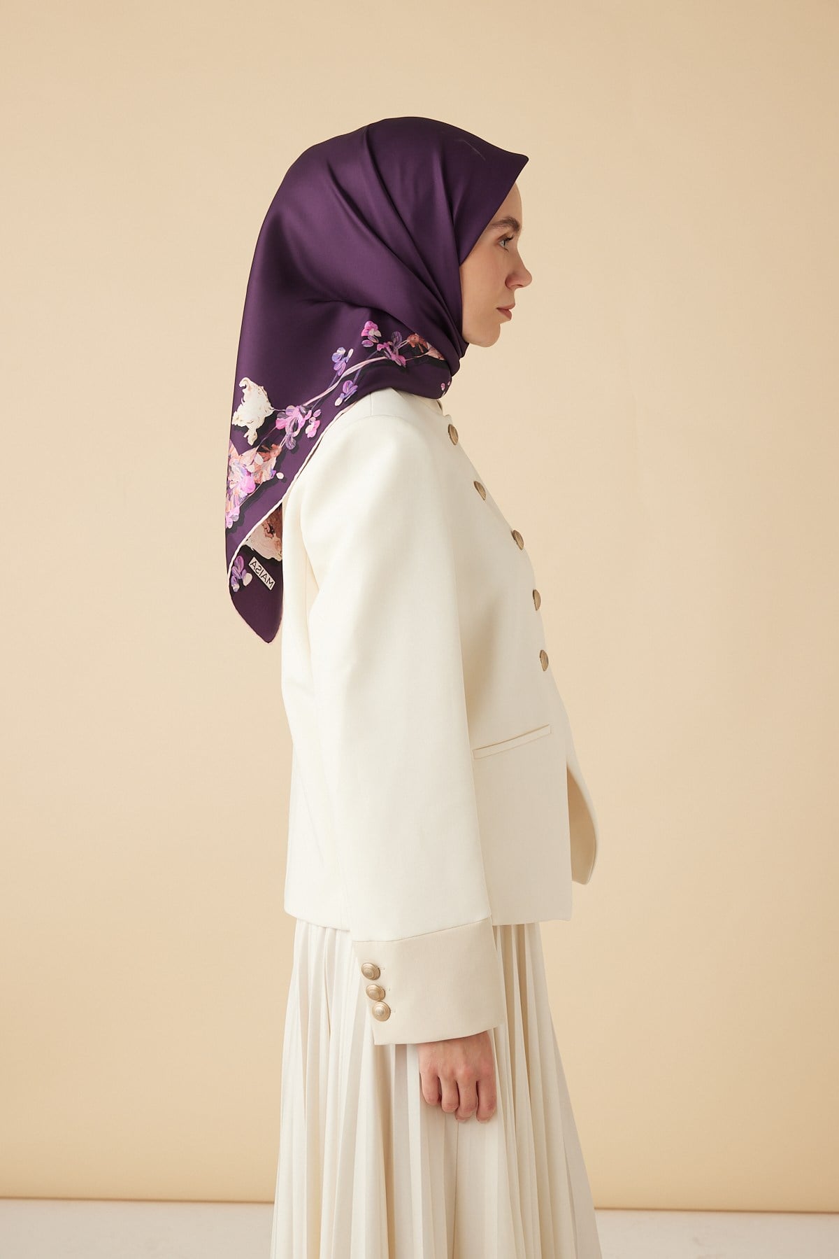 NEVA TİVİL İPEK EŞARP 90*90 CM - MOR