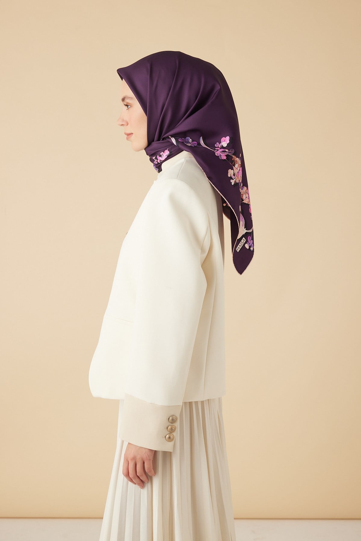 NEVA TİVİL İPEK EŞARP 90*90 CM - MOR