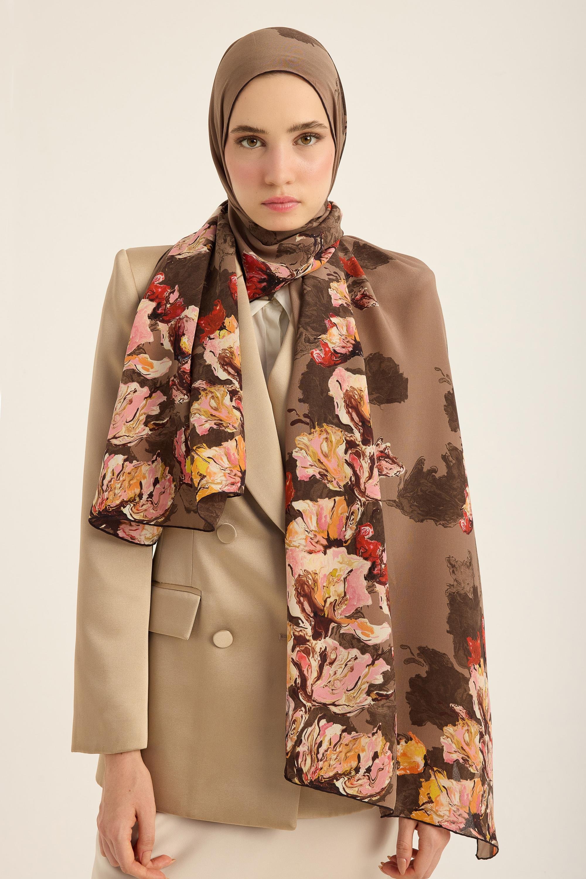 NEVBAHAR KREP İPEK ŞAL 70*190 CM - CAMEL