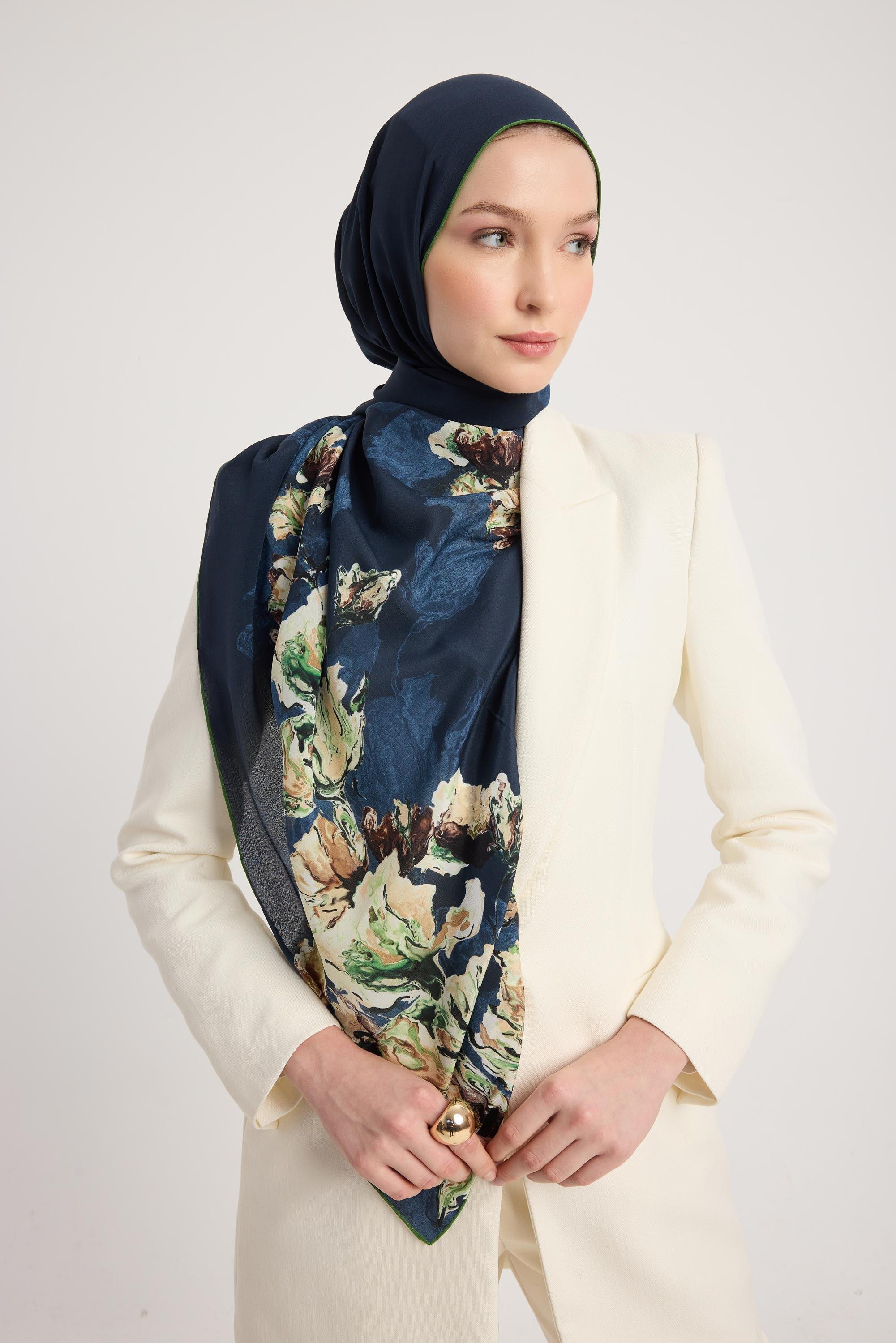 NEVBAHAR KREP İPEK ŞAL 70*190 CM - LACİVERT