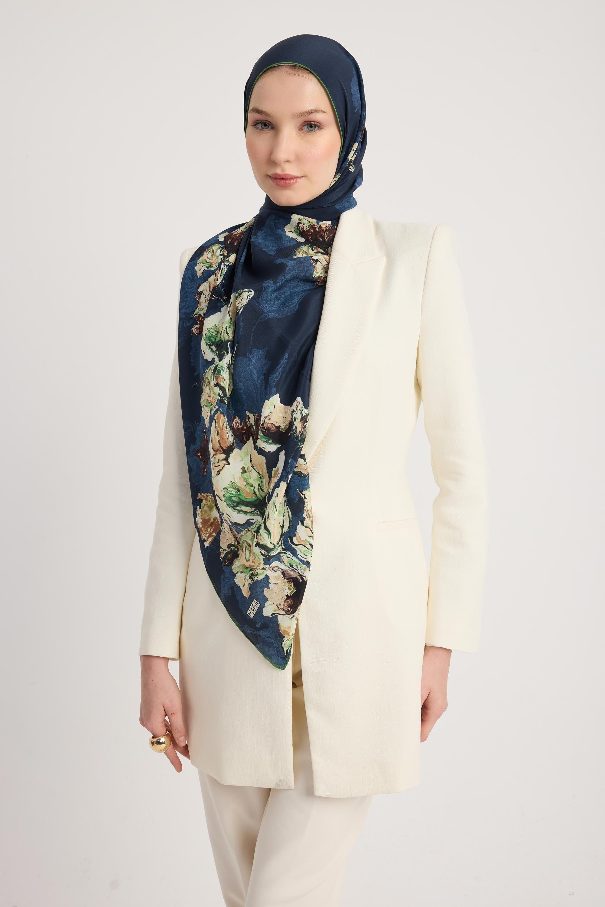 NEVBAHAR KREP İPEK ŞAL 70*190 CM - LACİVERT