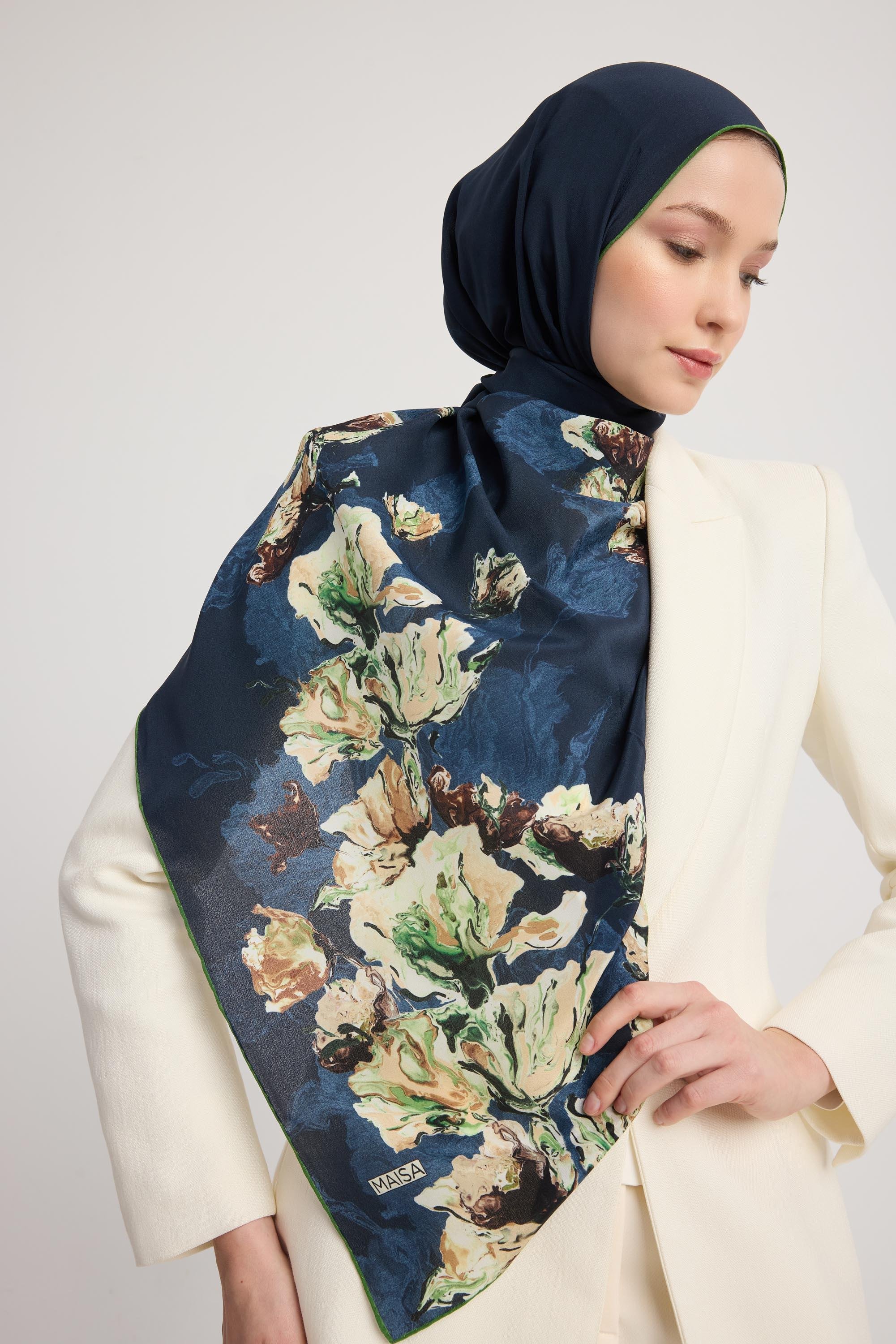 NEVBAHAR KREP İPEK ŞAL 70*190 CM - LACİVERT