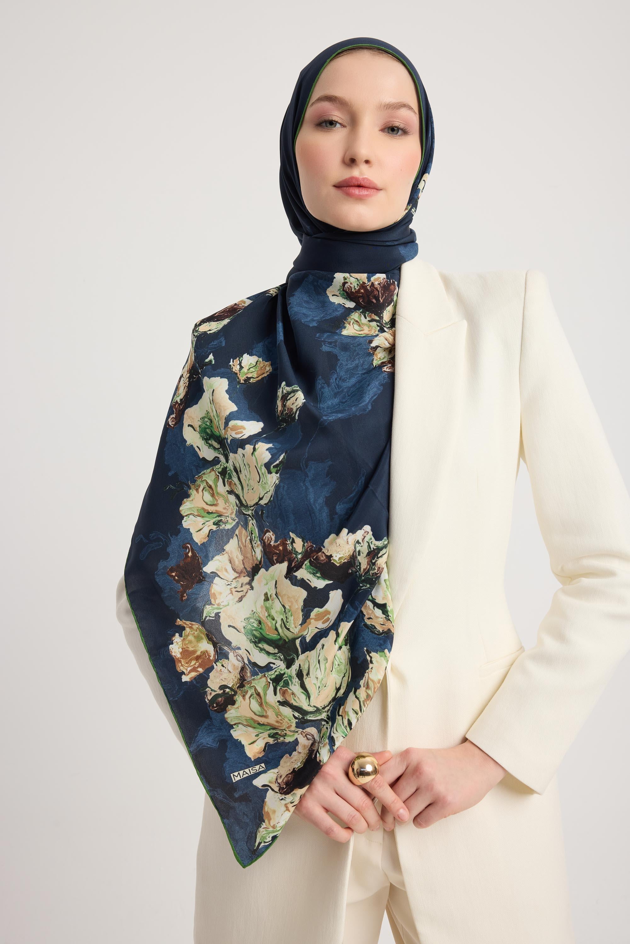 NEVBAHAR KREP İPEK ŞAL 70*190 CM - LACİVERT