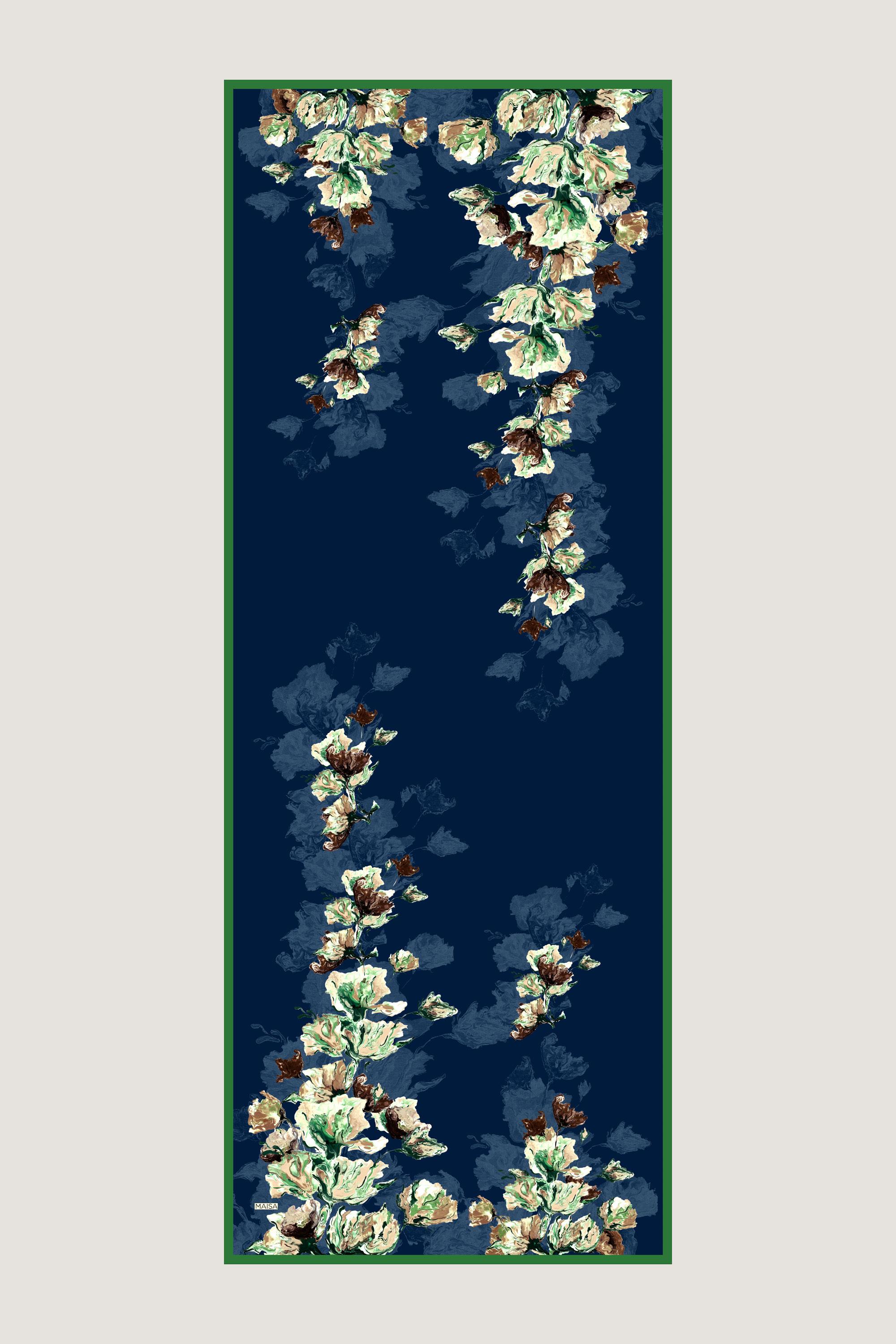 NEVBAHAR KREP İPEK ŞAL 70*190 CM - LACİVERT