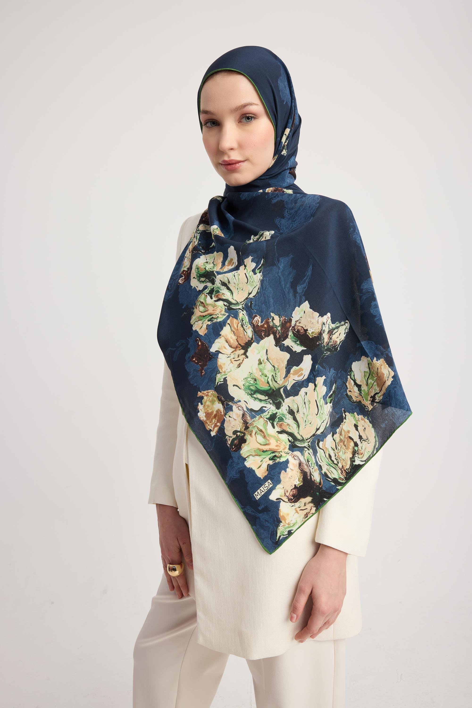 NEVBAHAR KREP İPEK ŞAL 70*190 CM - LACİVERT