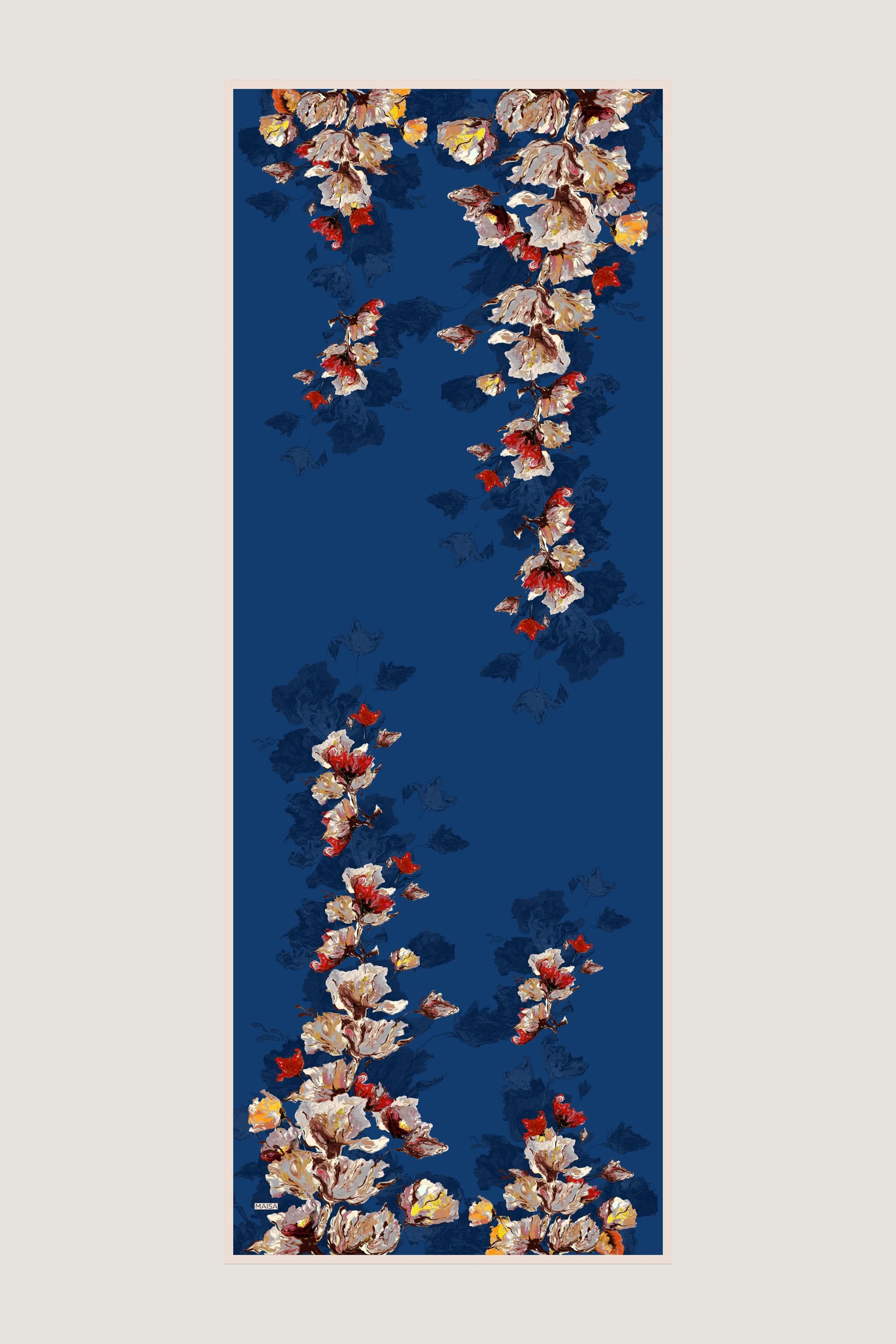 NEVBAHAR KREP İPEK ŞAL 70*190 CM - MAVİ