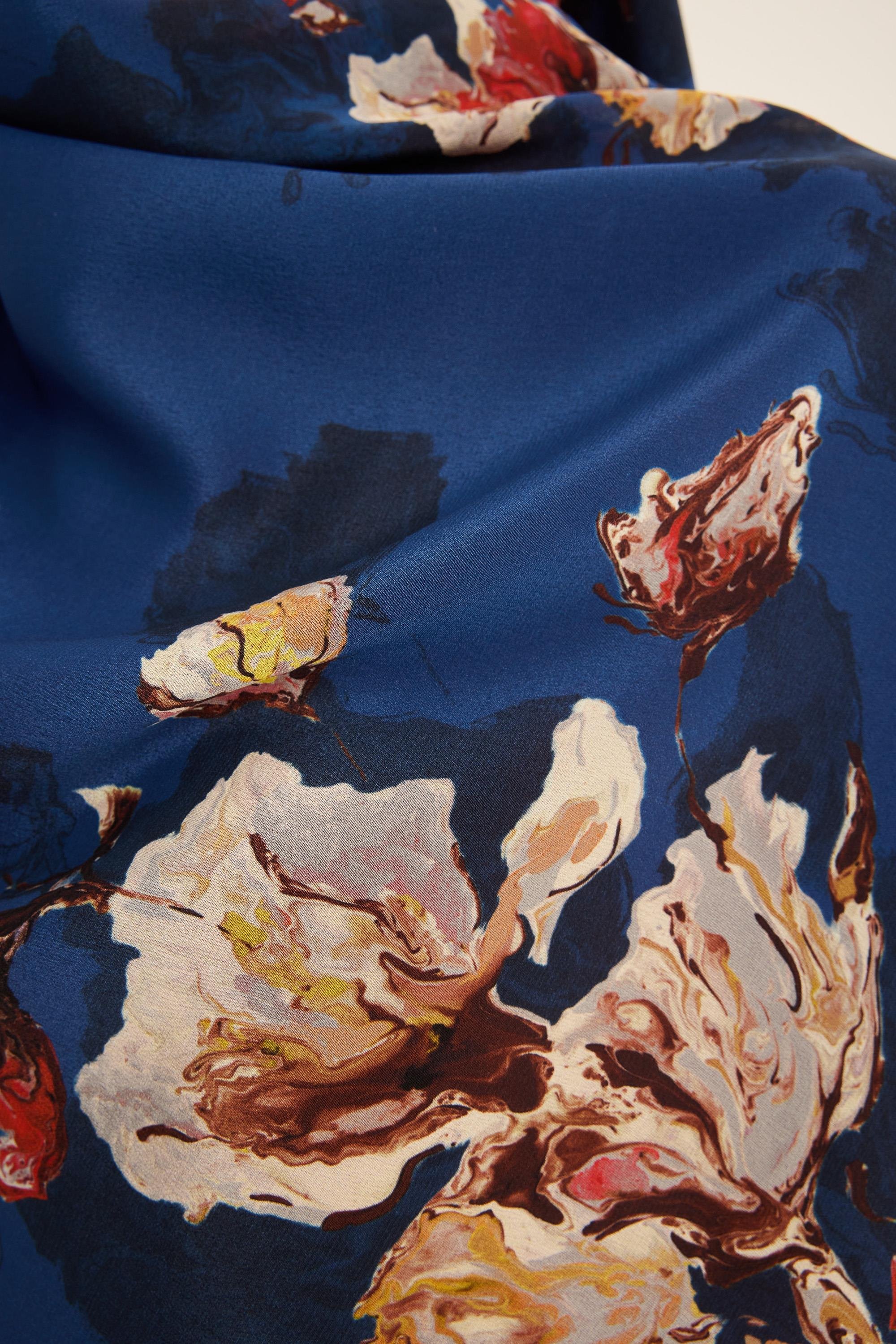 NEVBAHAR KREP İPEK ŞAL 70*190 CM - MAVİ