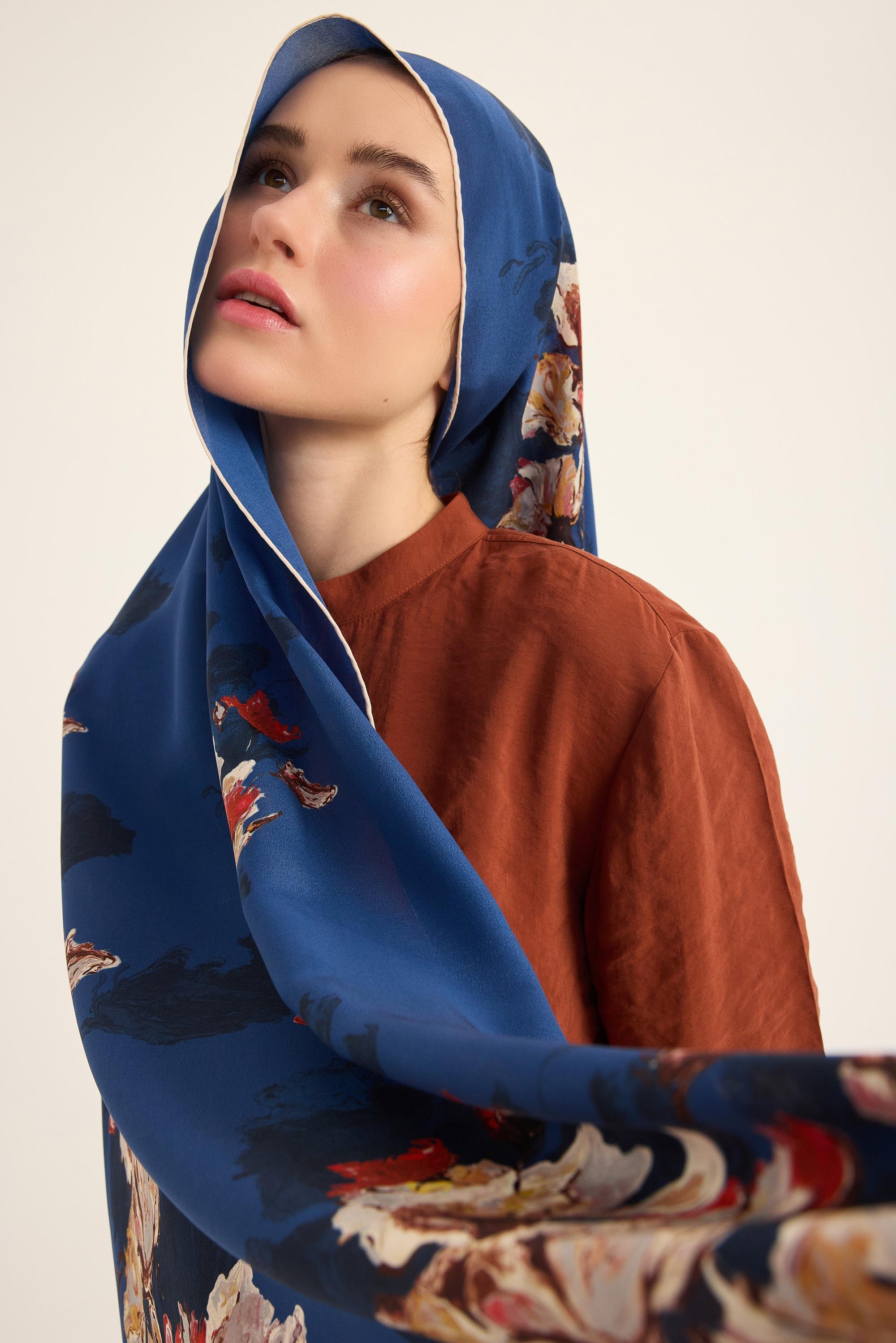 NEVBAHAR KREP İPEK ŞAL 70*190 CM - MAVİ