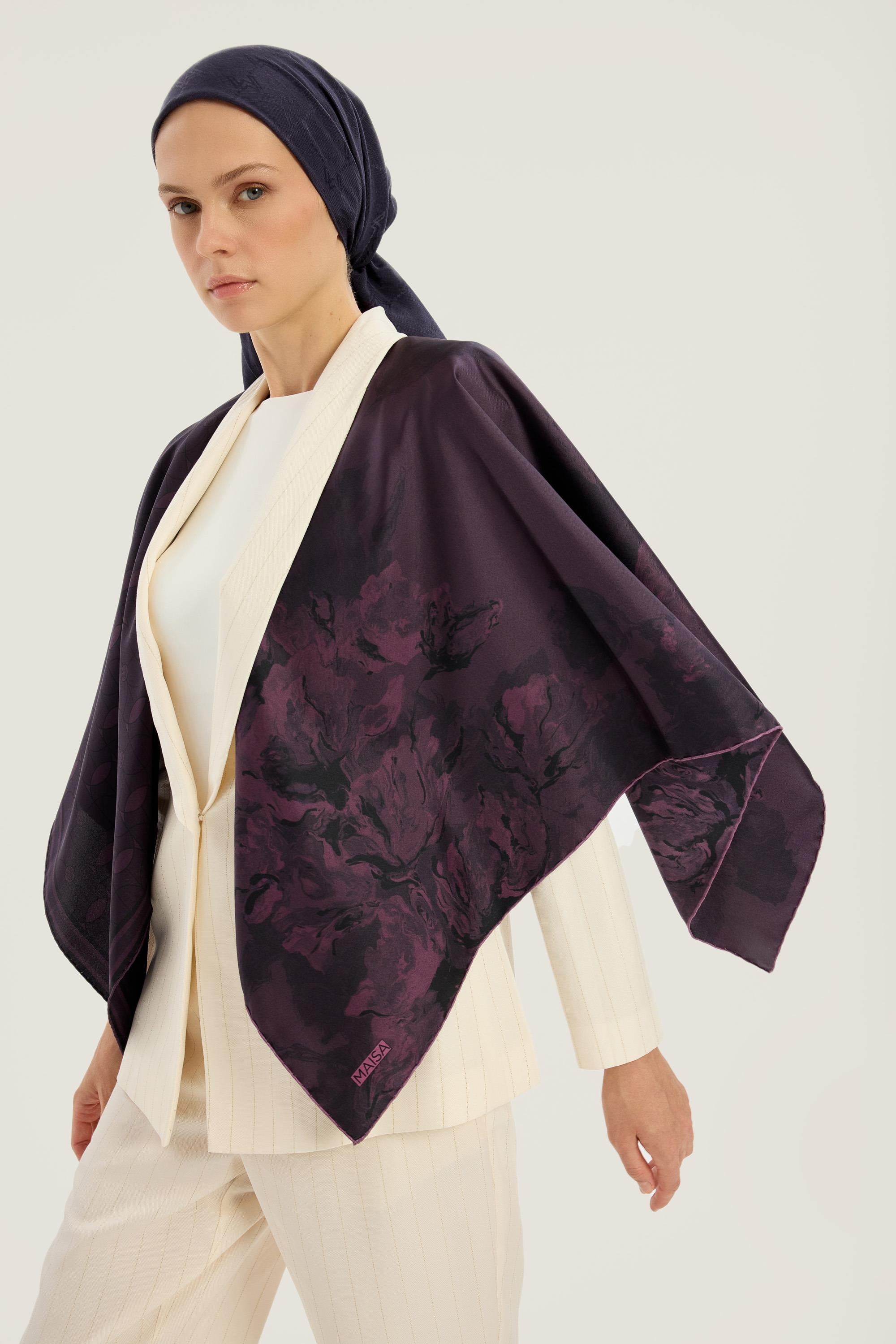 NEVBAHAR TİVİL İPEK EŞARP 90*90 CM - MÜRDÜM