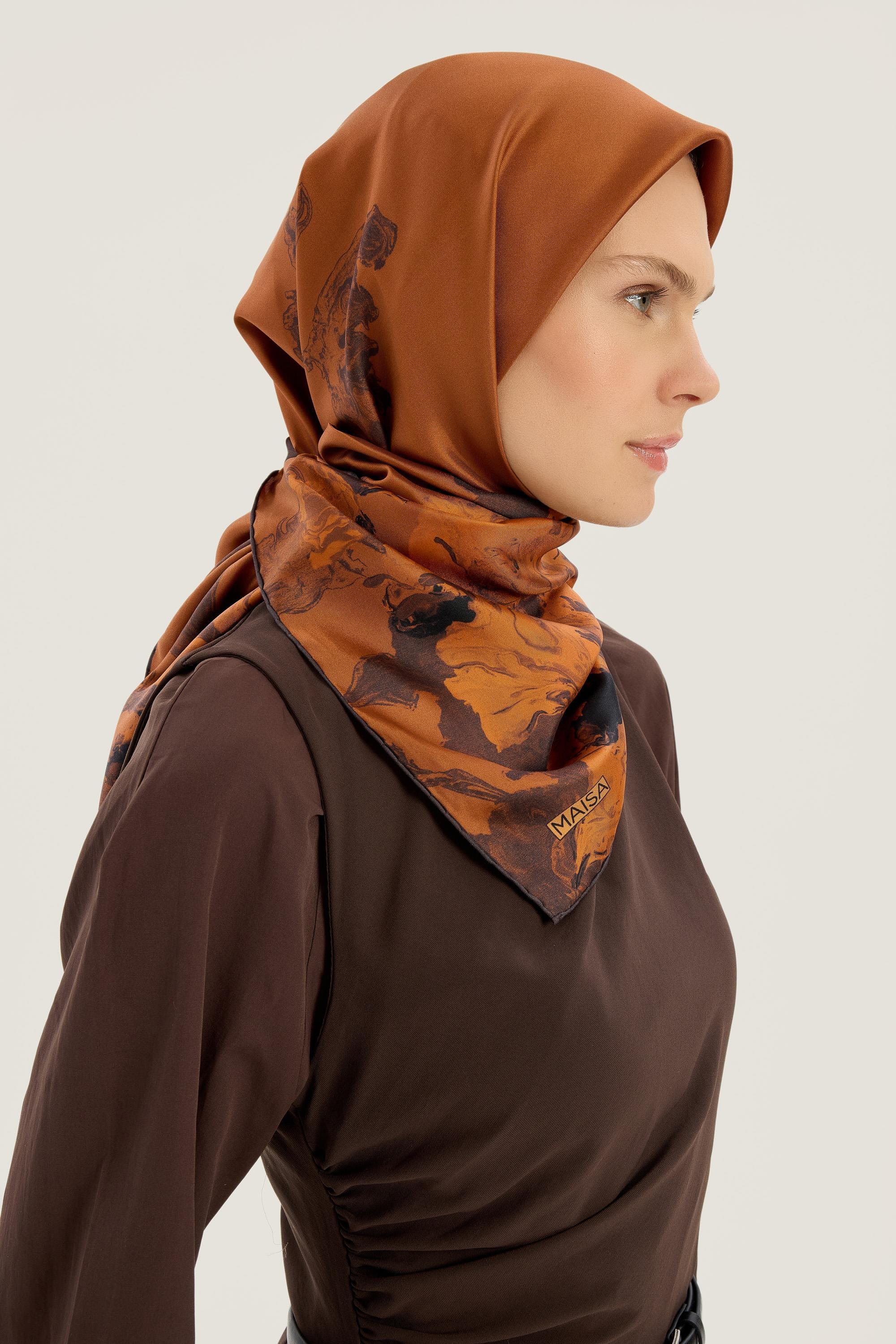 NEVBAHAR TİVİL İPEK EŞARP 90*90 CM - TABA