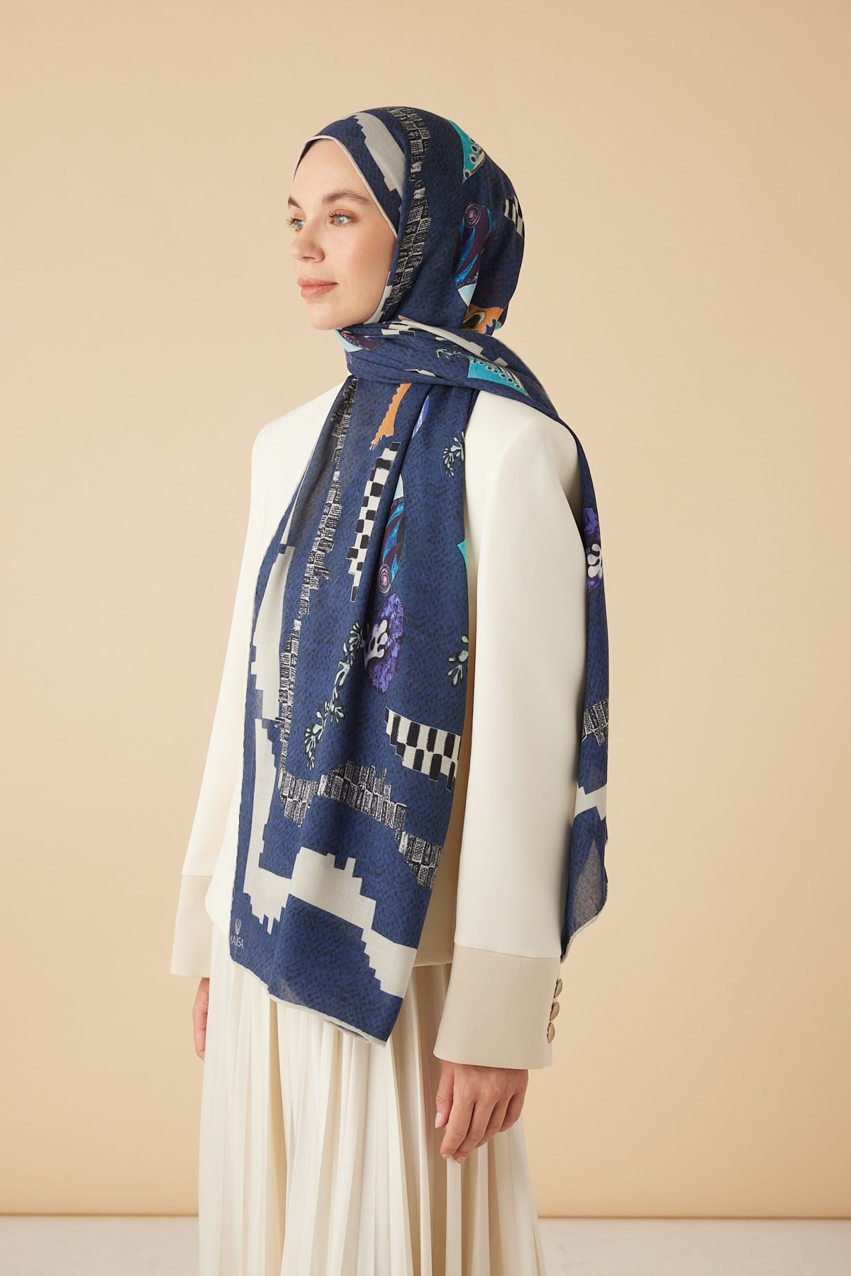 NÜVE YÜN MODAL ŞAL 70*200 CM - LACİVERT