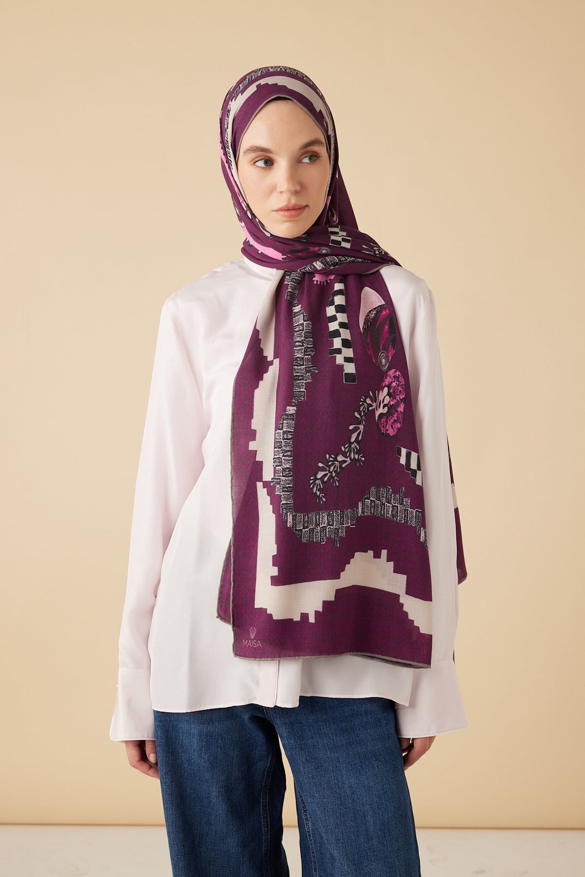 NÜVE YÜN MODAL ŞAL 70*200 CM - MÜRDÜM