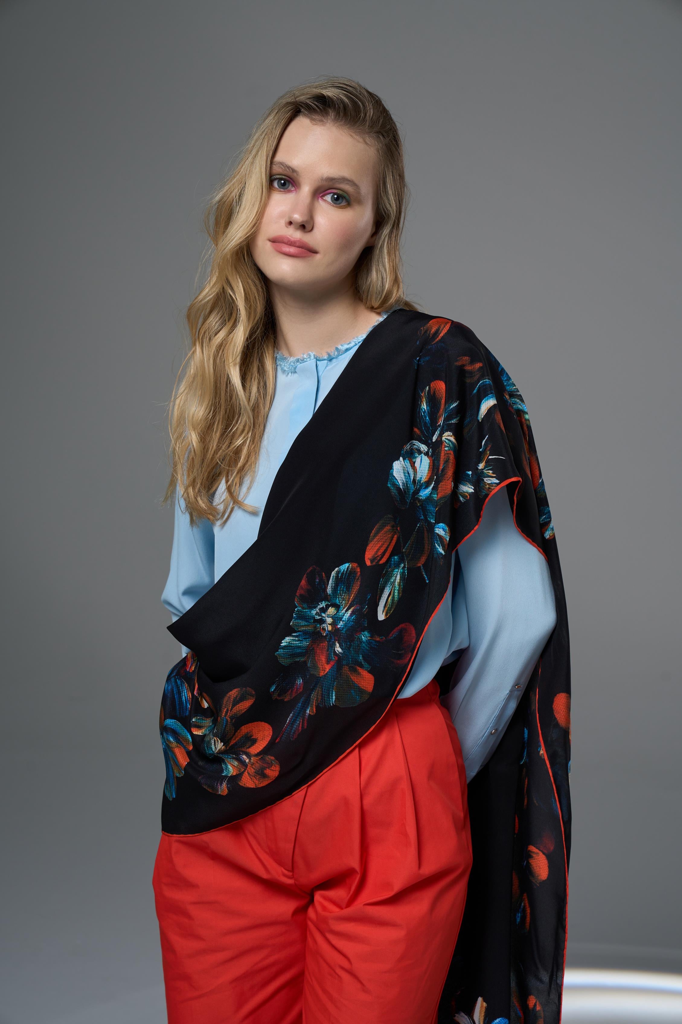 PİLLA KREP İPEK ŞAL 70*190  - SİYAH