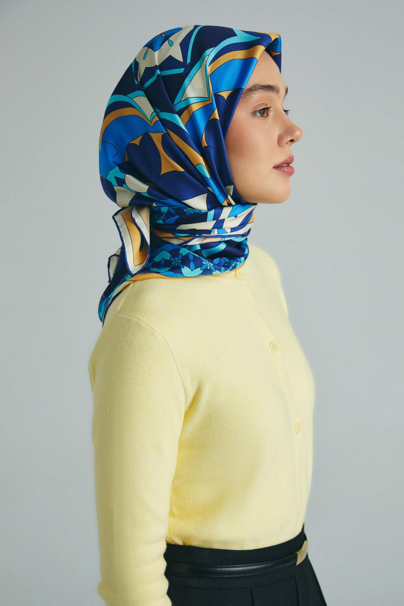 RANA TİVİL İPEK EŞARP 90*90 CM - MAVİ
