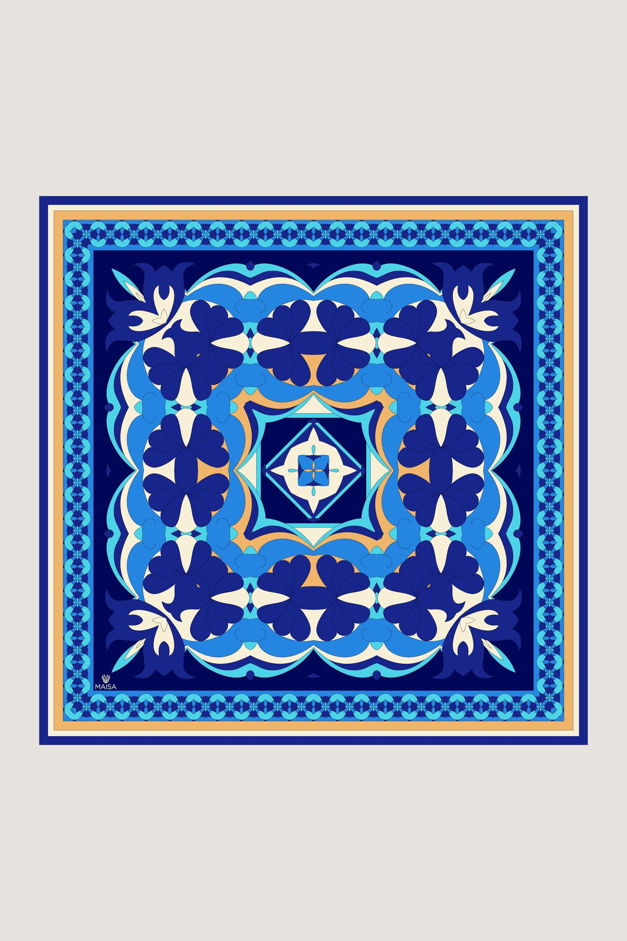 RANA TİVİL İPEK EŞARP 90*90 CM - MAVİ