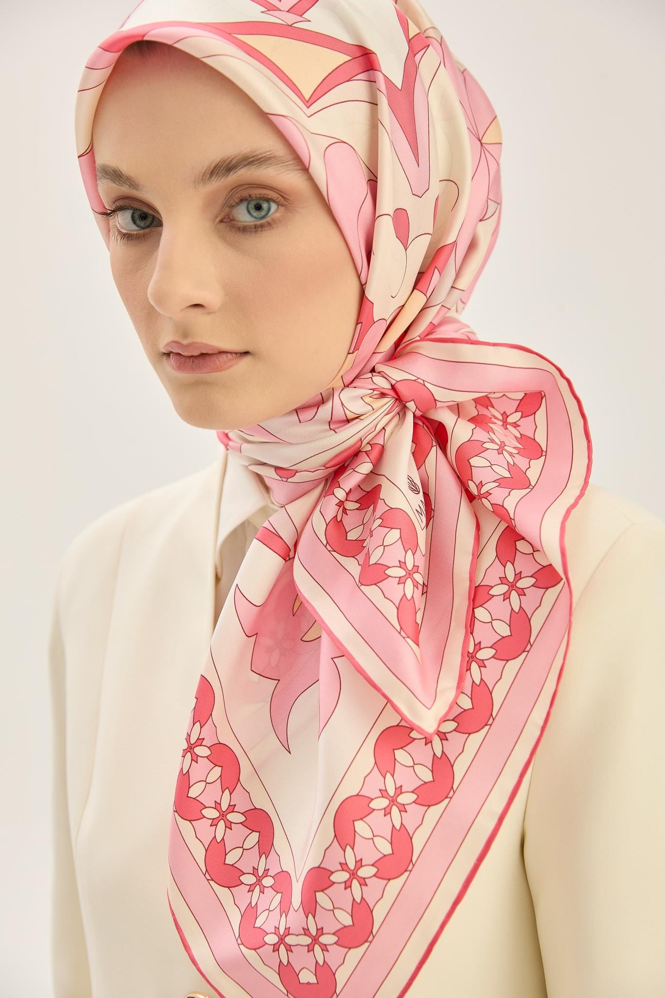 RANA TİVİL İPEK EŞARP 90*90 CM - PEMBE
