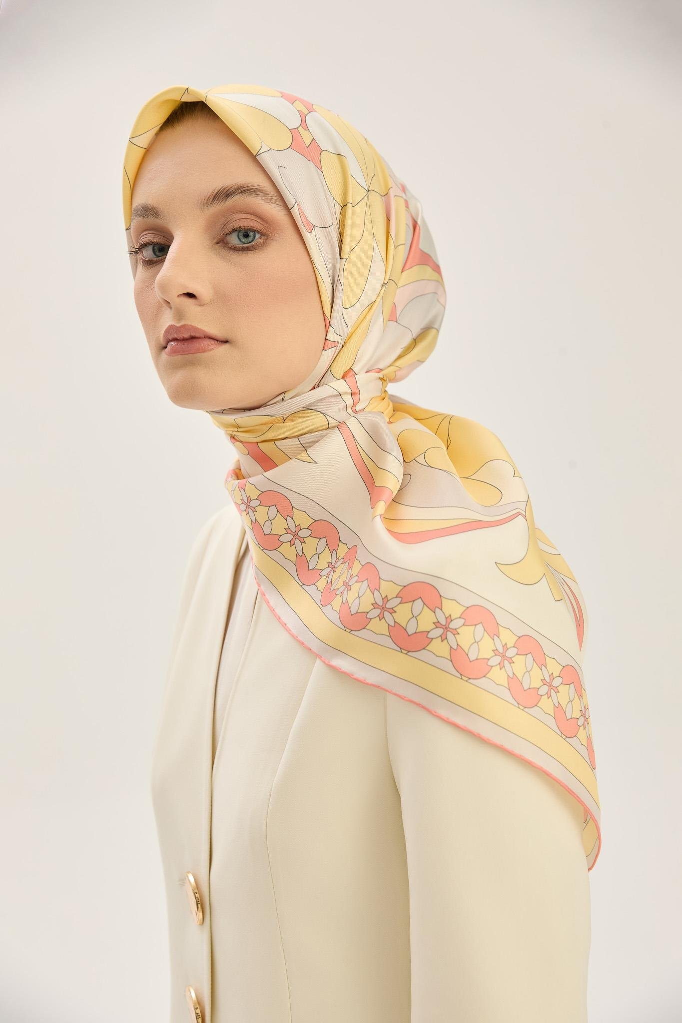 RANA TİVİL İPEK EŞARP 90*90 CM - SARI