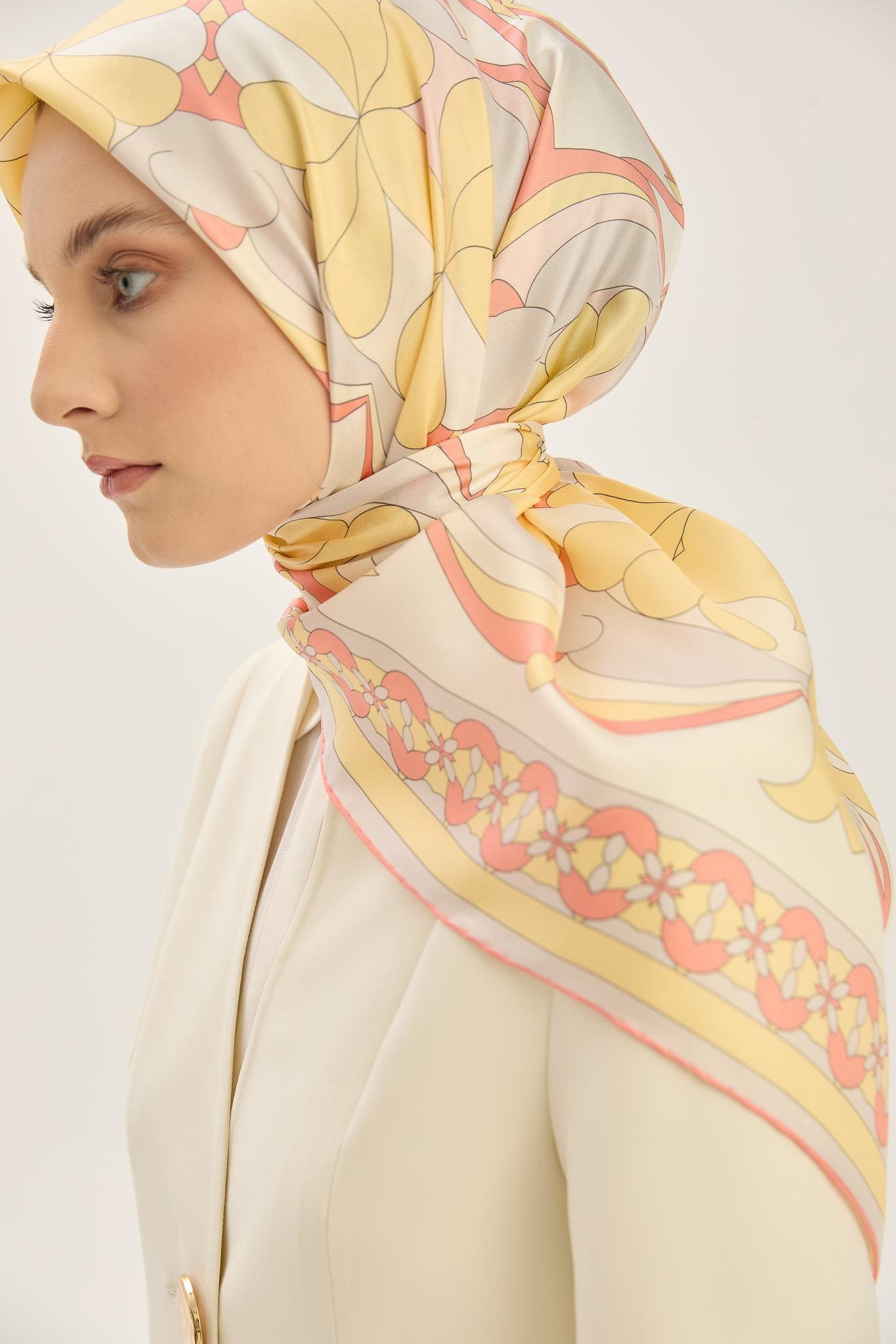 RANA TİVİL İPEK EŞARP 90*90 CM - SARI