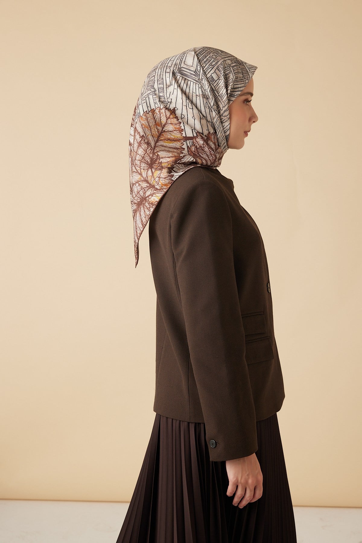 RAVZA MULBERRY İPEK EŞARP 90*90 CM - BEJ