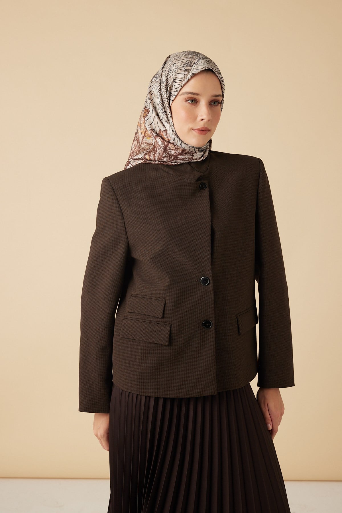 RAVZA MULBERRY İPEK EŞARP 90*90 CM - BEJ