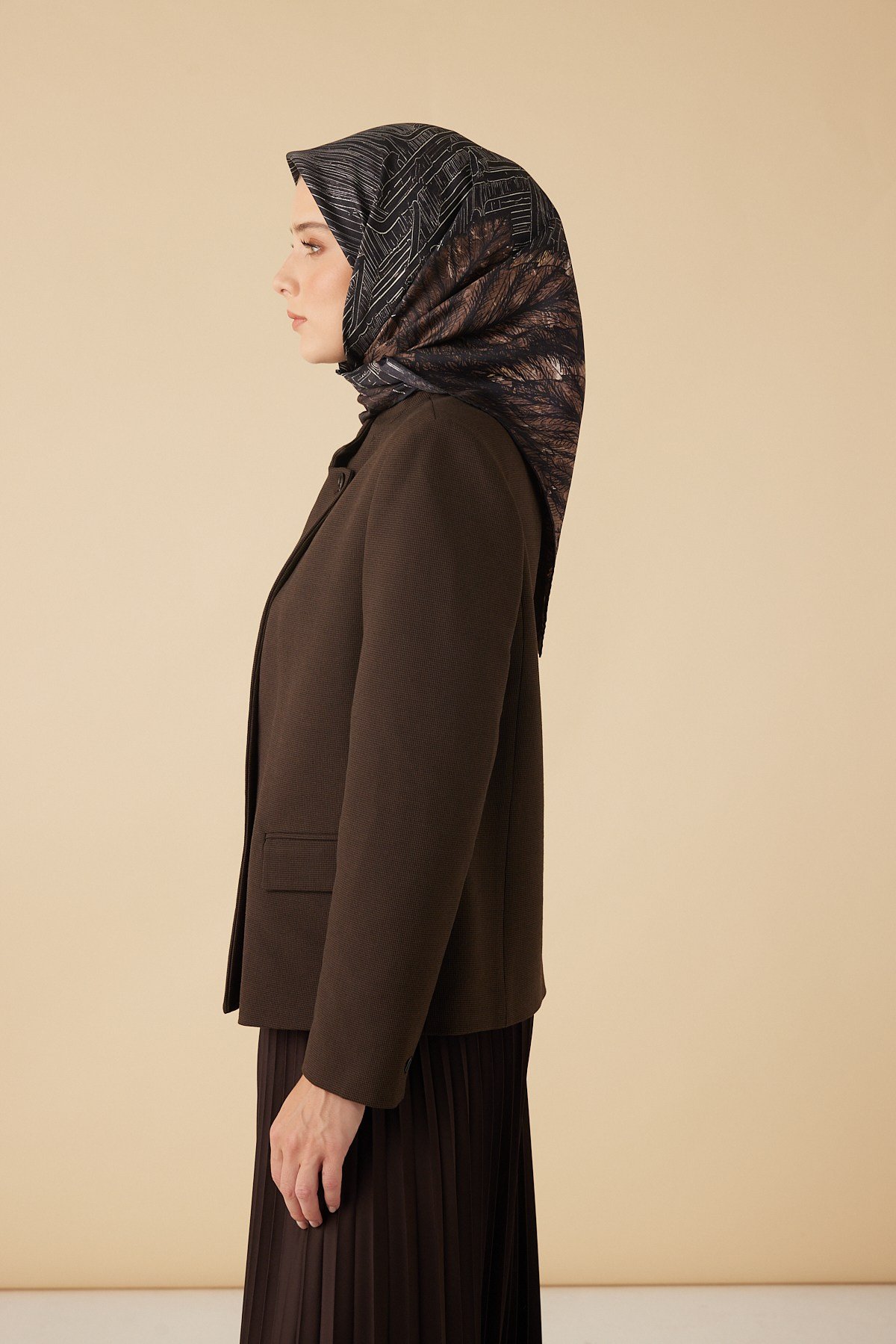 RAVZA MULBERRY İPEK EŞARP 90*90 CM - KAHVERENGİ
