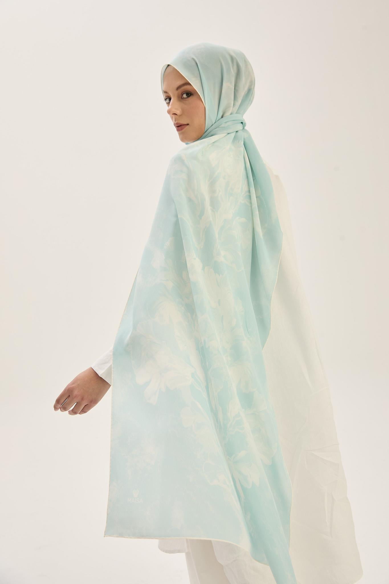 REYYA KREP İPEK ŞAL 70*190 CM - TURKUAZ