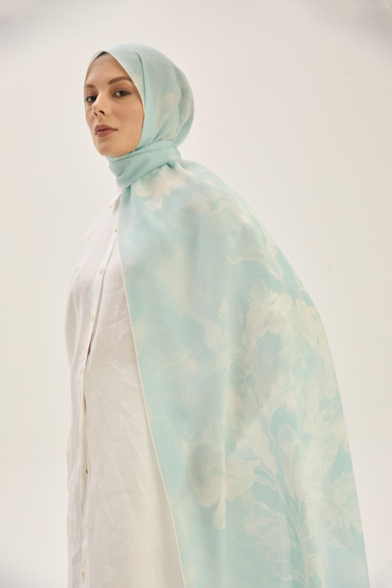 REYYA KREP İPEK ŞAL 70*190 CM - TURKUAZ