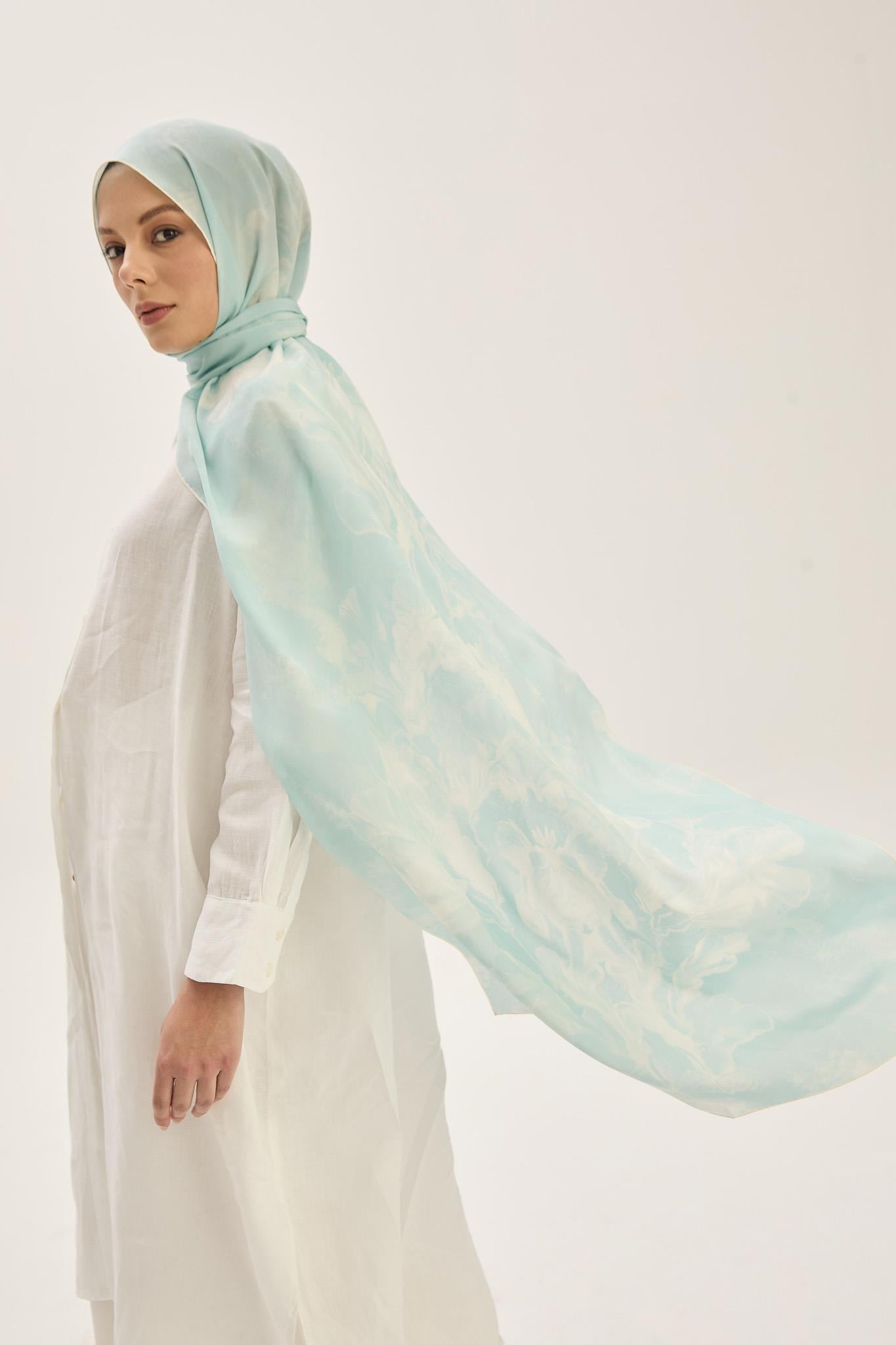 REYYA KREP İPEK ŞAL 70*190 CM - TURKUAZ