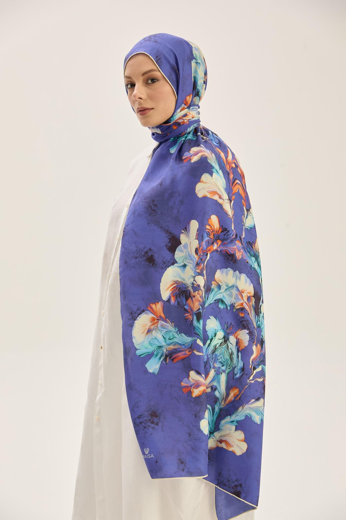 REYYA PAMUK İPEK ŞAL 70*190 CM - SAKS